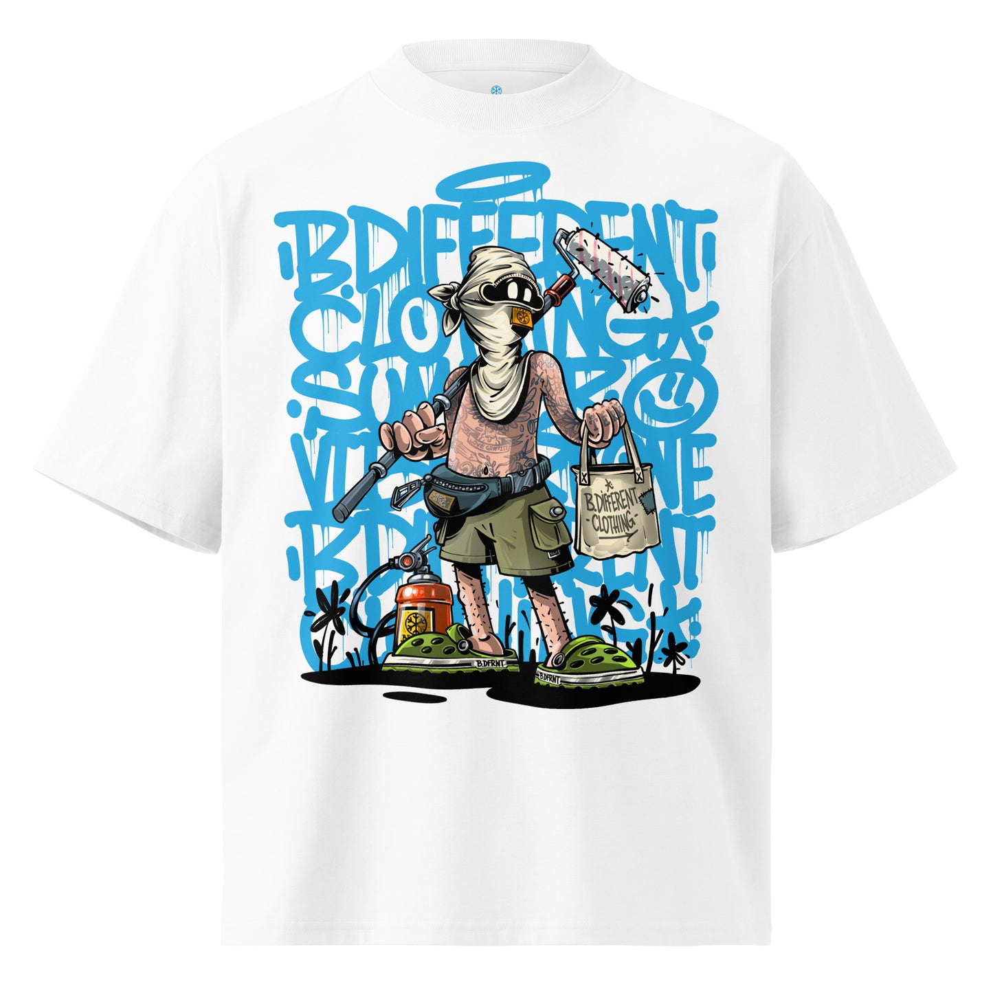 White-Summer Graffiti Tee by Trk One from B.Different Clothing, front view, graffiti-inspired streetwear t-shirt