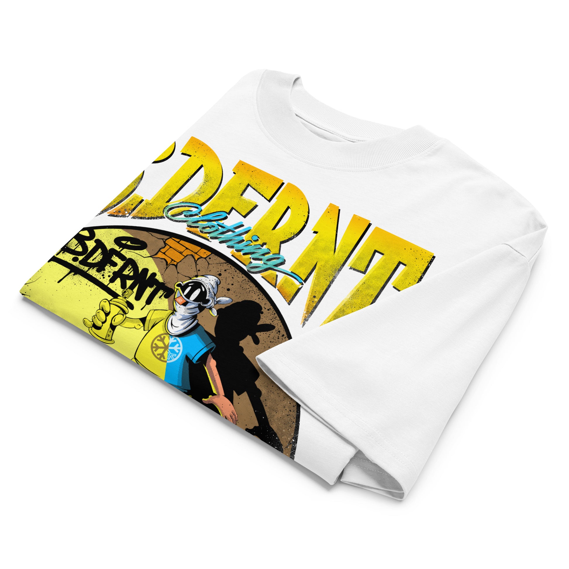 White-Street Spotlight Graffiti Tee by Trk One from B.Different Clothing, folded, graffiti-inspired streetwear t-shirt