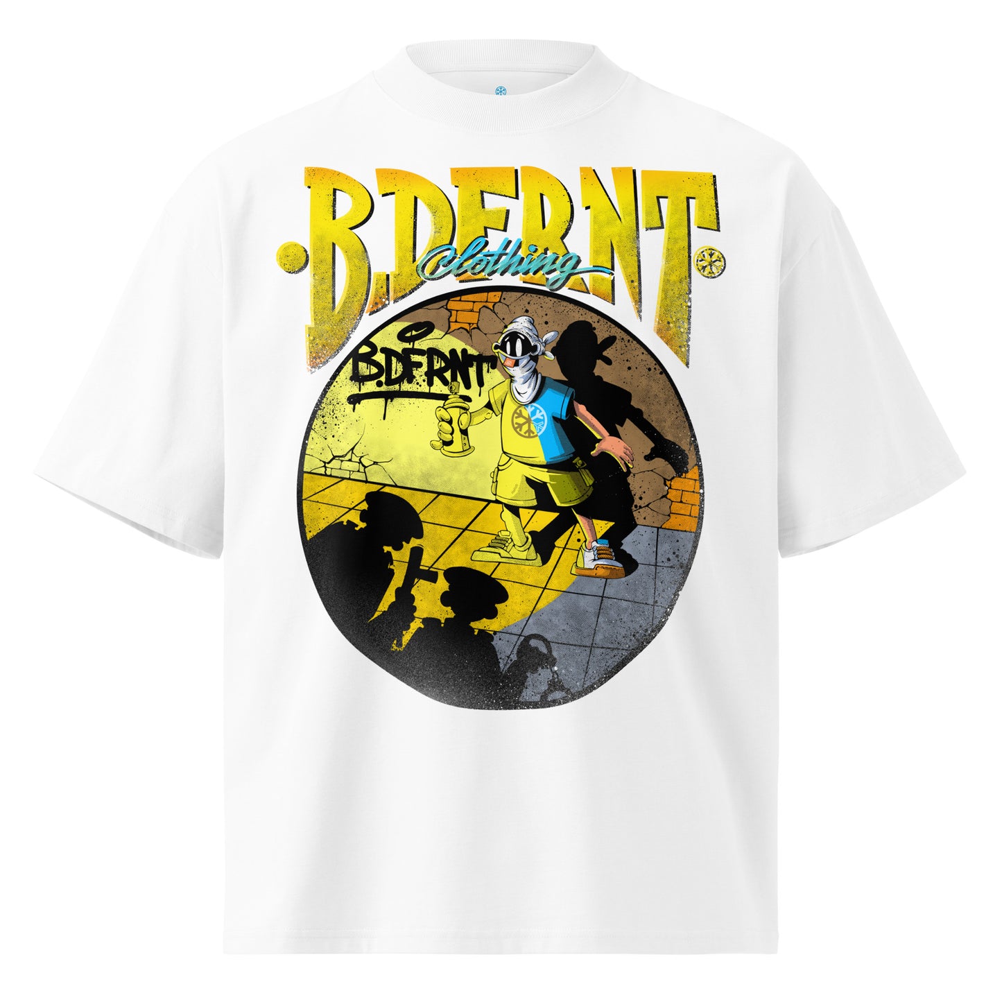 White-Street Spotlight Graffiti Tee by Trk One from B.Different Clothing, front view, graffiti-inspired streetwear t-shirt