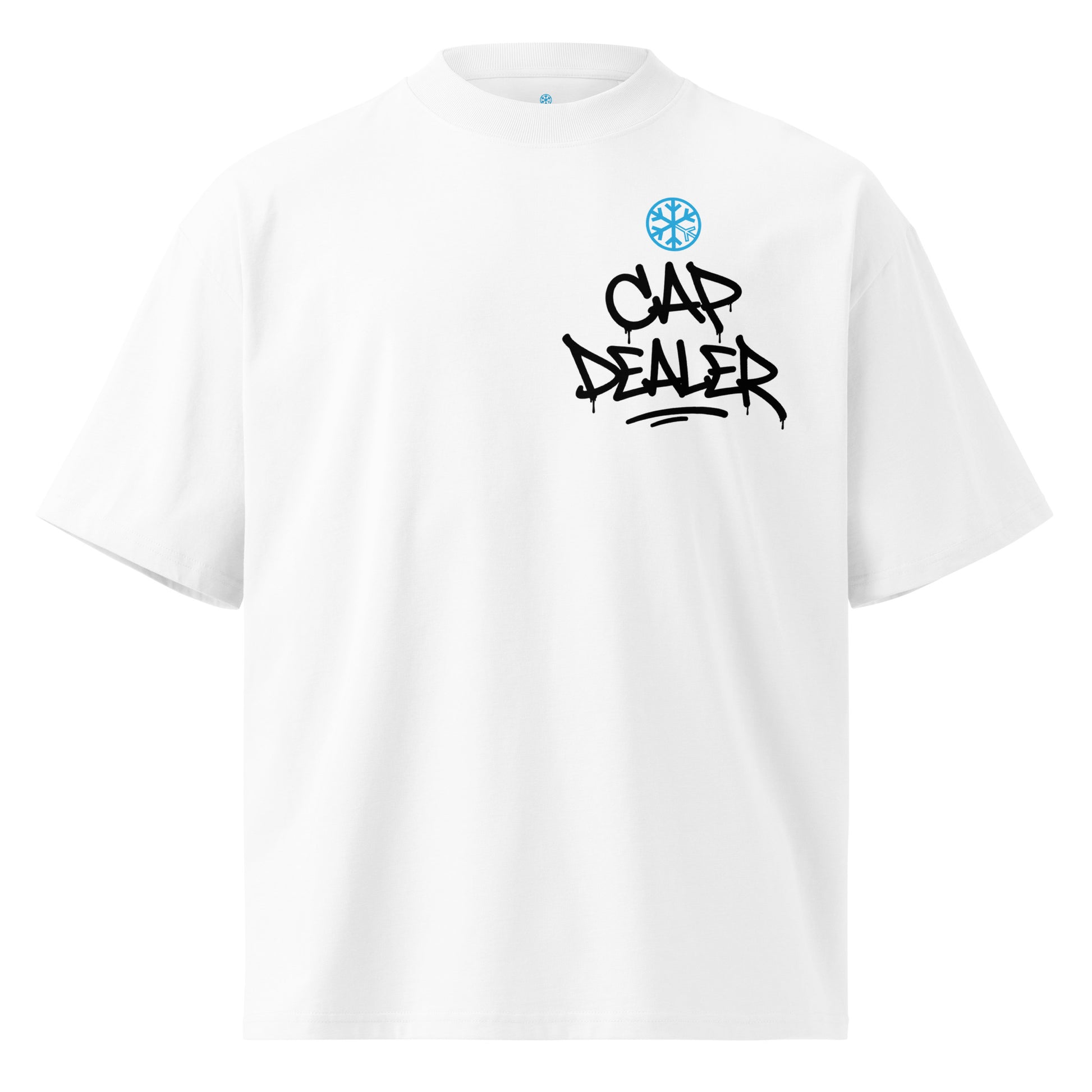 White-Cap Dealer Graffiti Tee from B.Different Clothing, front view, graffiti-inspired streetwear