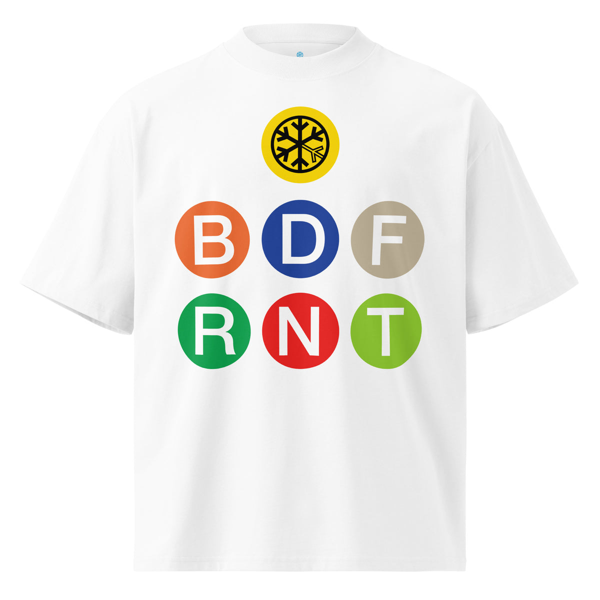 White-BDFRNT NYC Subway Tee from B.Different Clothing, front view, graffiti-inspired streetwear