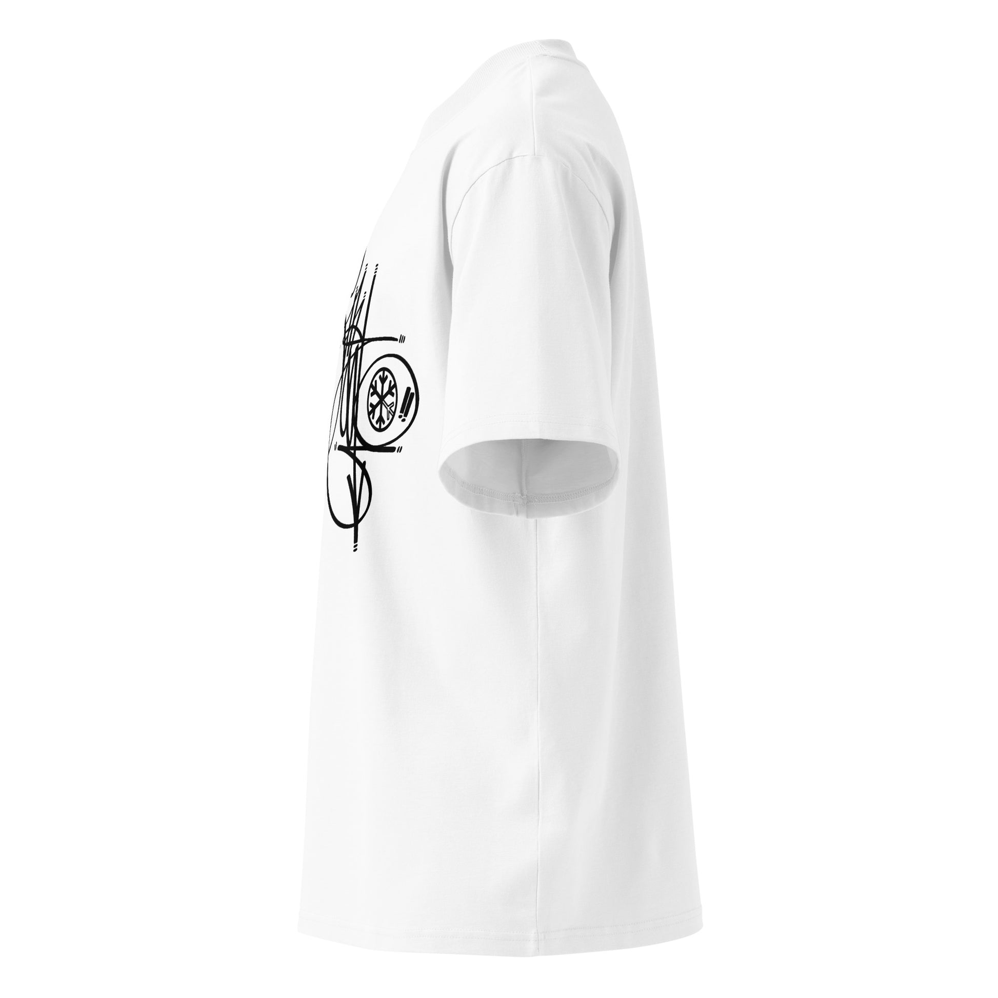 White-Misfit Tag Tee by Graffiti Dad from B.Different Clothing, right view, graffiti-inspired streetwear, oversized heavyweight t-shirt