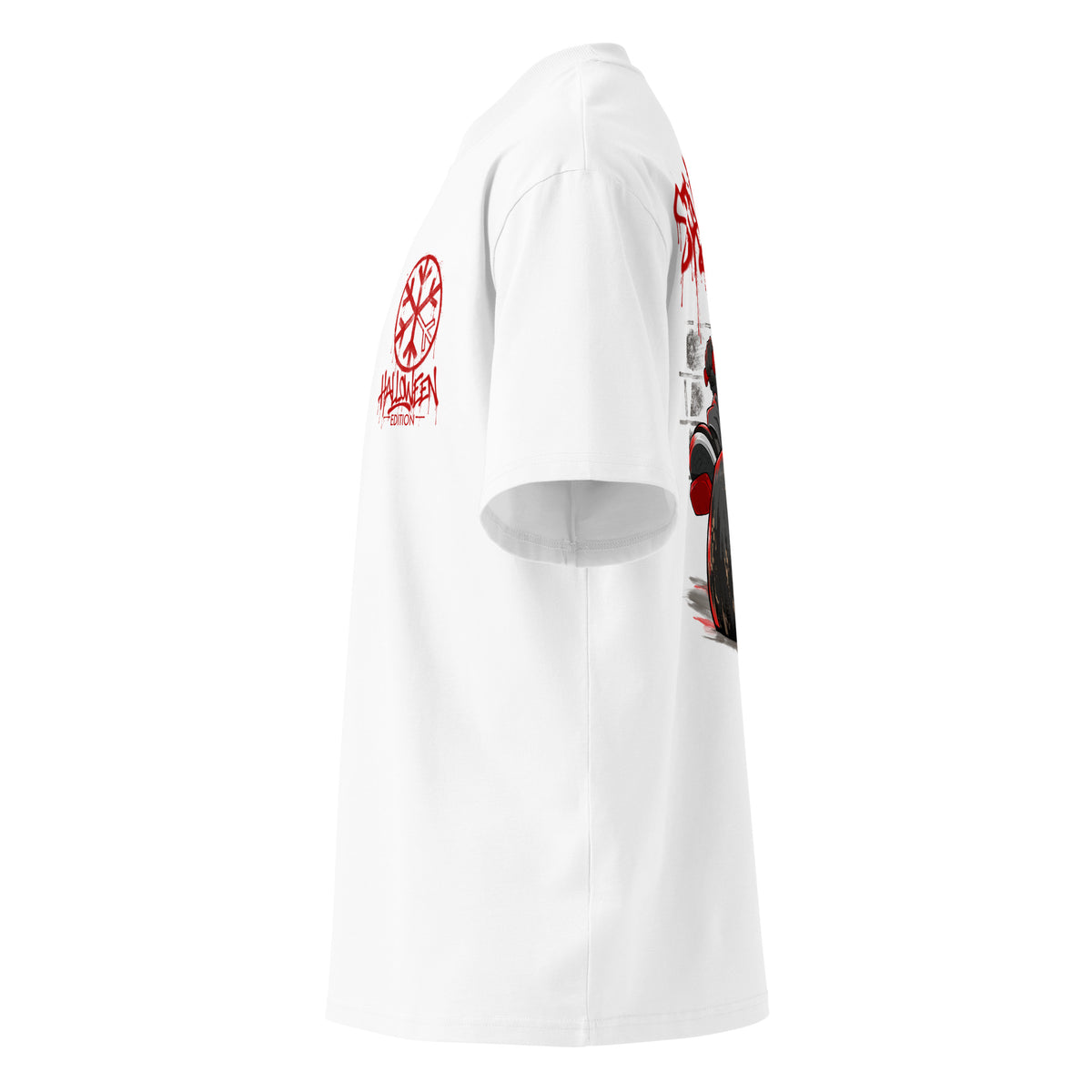 White-Raks The Puppet Graffiti Tee by Emti from B.Different Clothing, left view, graffiti-inspired streetwear t-shirt