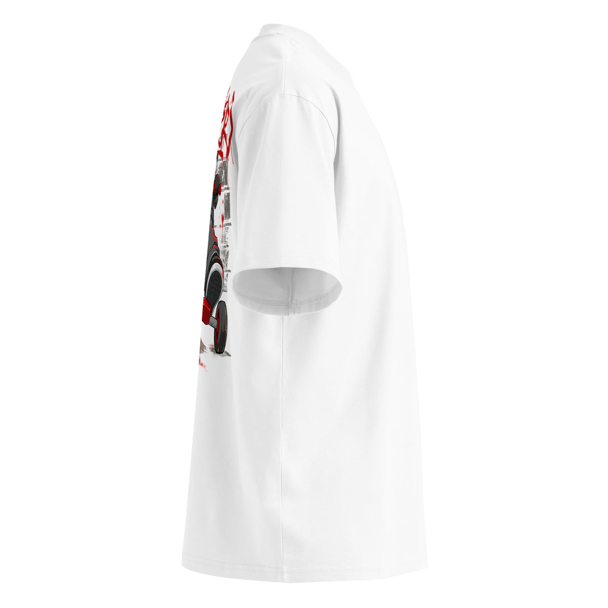 White-Raks The Puppet Graffiti Tee by Emti from B.Different Clothing, right view, graffiti-inspired streetwear t-shirt