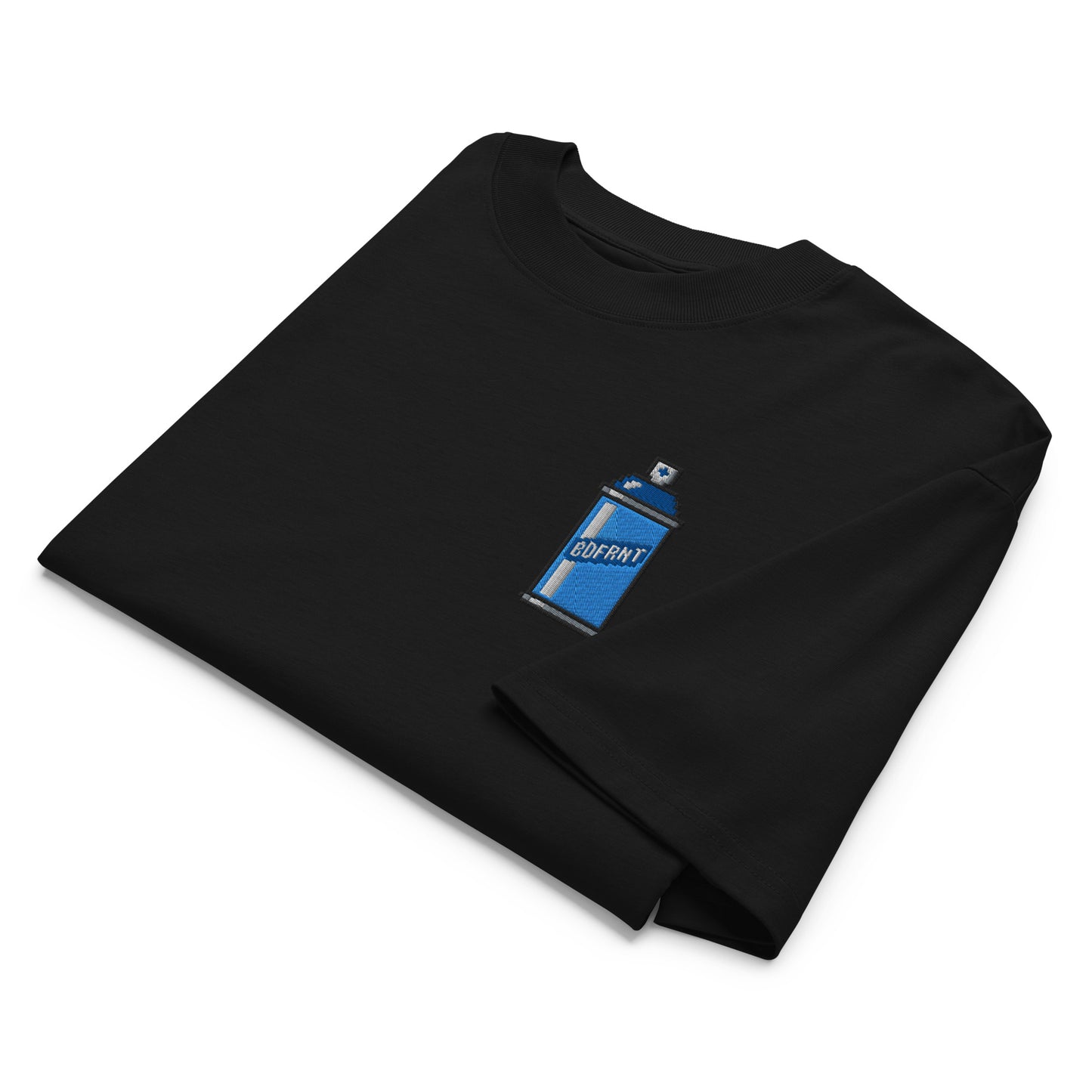Black-Pixel Spray Can Graffiti Tee from B.Different Clothing, folded, graffiti-inspired streetwear oversized heavyweight t-shirt