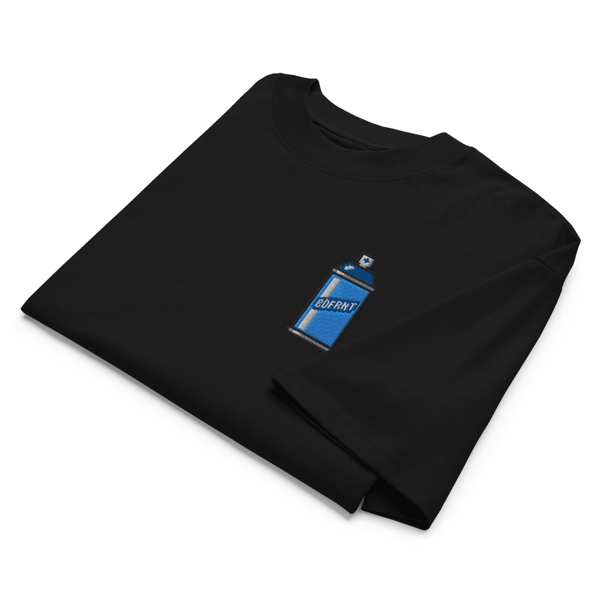 Black-Pixel Spray Can Graffiti Tee from B.Different Clothing, folded, graffiti-inspired streetwear oversized heavyweight t-shirt