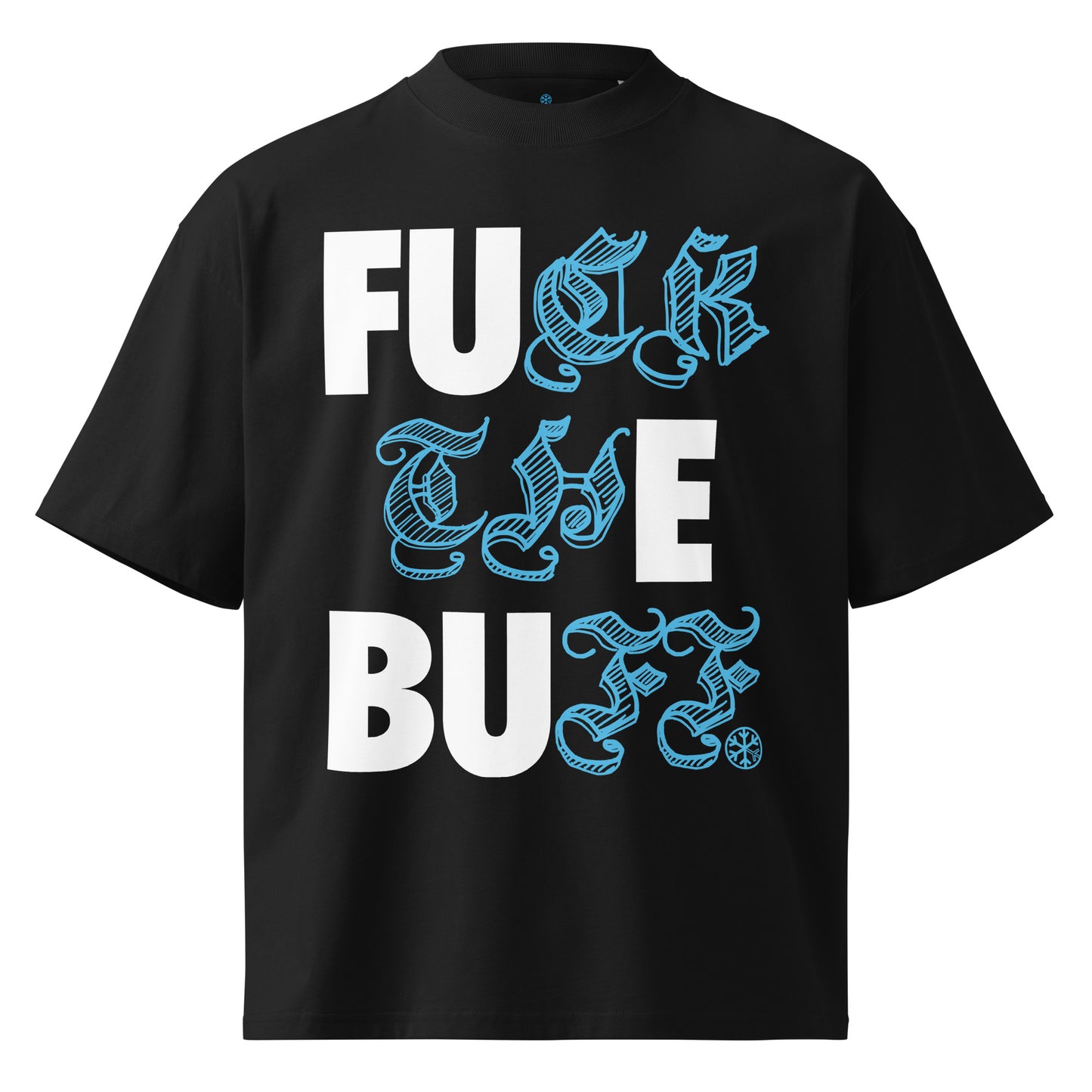 Black-Fuck The Buff Graffiti Tee from B.Different Clothing, front view, graffiti-inspired streetwear, oversized heavyweight t-shirt
