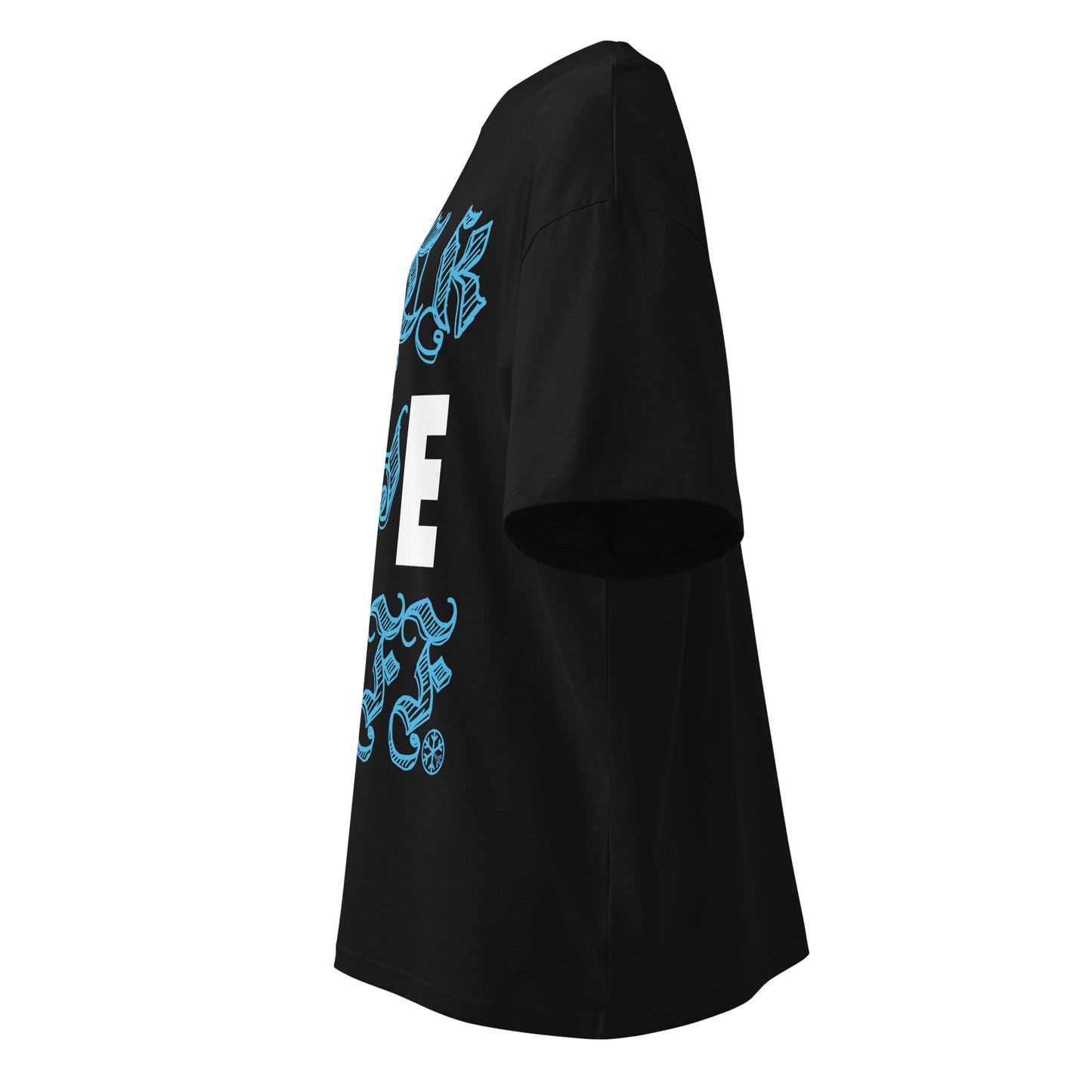 Black-Fuck The Buff Graffiti Tee from B.Different Clothing, left view, graffiti-inspired streetwear, oversized heavyweight t-shirt