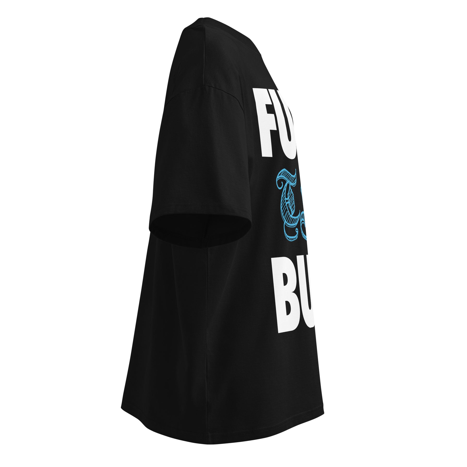 Black-Fuck The Buff Graffiti Tee from B.Different Clothing, right view, graffiti-inspired streetwear, oversized heavyweight t-shirt