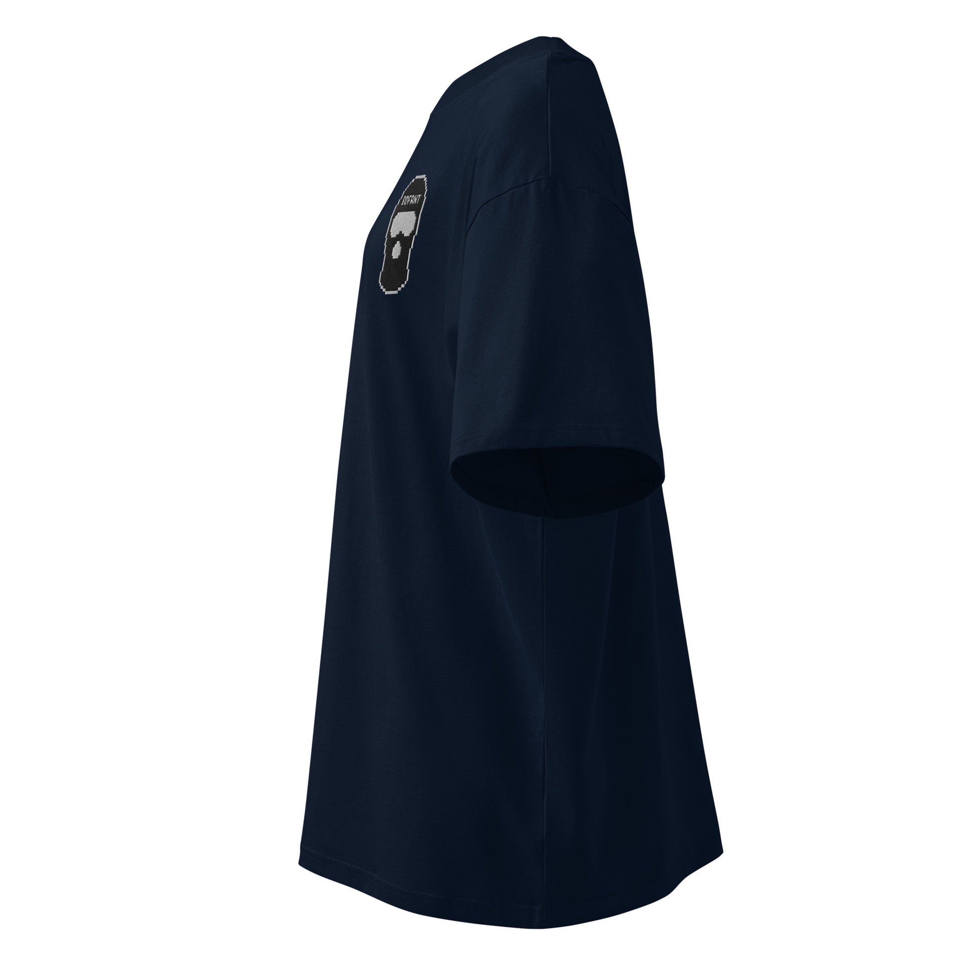 Navy-Pixel Balaclava Graffiti Tee from B.Different Clothing, left view, graffiti-inspired streetwear, oversized heavyweight t-shirt