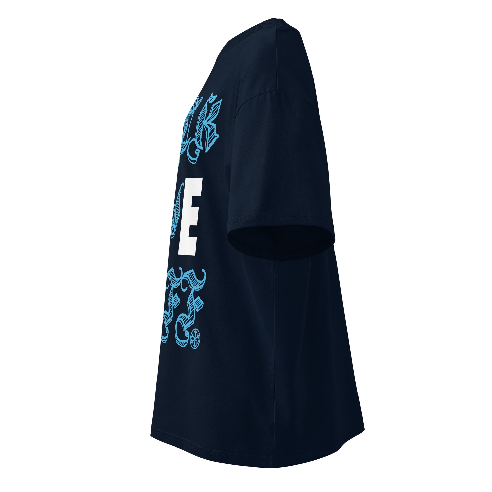 Navy-Fuck The Buff Graffiti Tee from B.Different Clothing, left view, graffiti-inspired streetwear, oversized heavyweight t-shirt