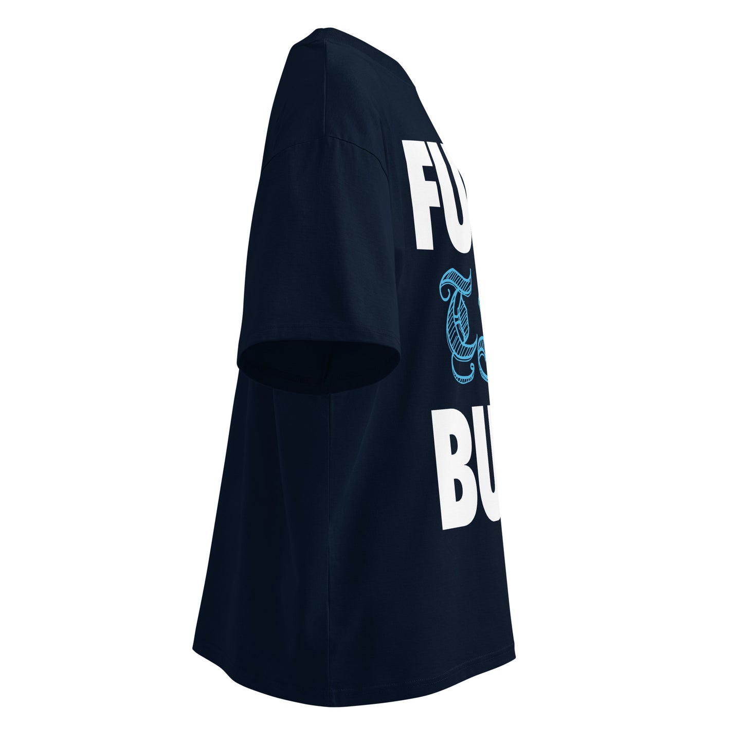 Navy-Fuck The Buff Graffiti Tee from B.Different Clothing, right view, graffiti-inspired streetwear, oversized heavyweight t-shirt