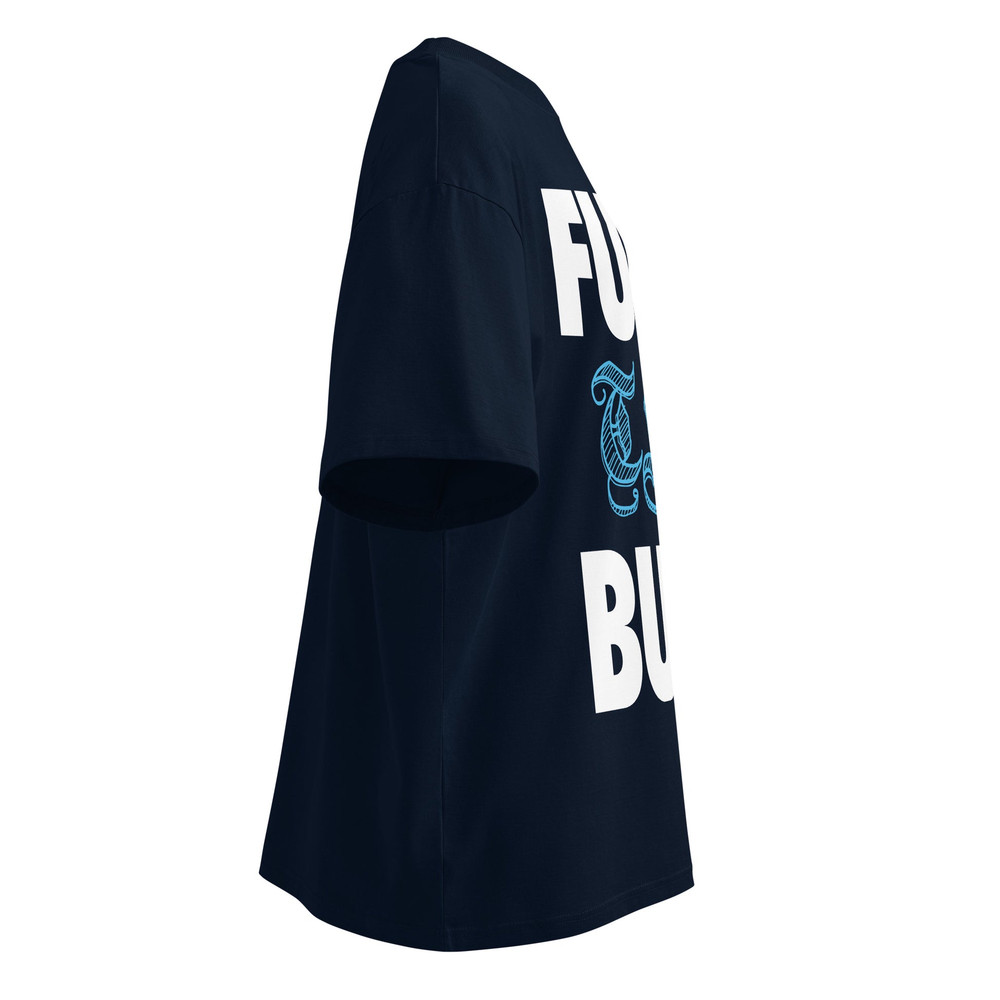 Navy-Fuck The Buff Graffiti Tee from B.Different Clothing, right view, graffiti-inspired streetwear, oversized heavyweight t-shirt