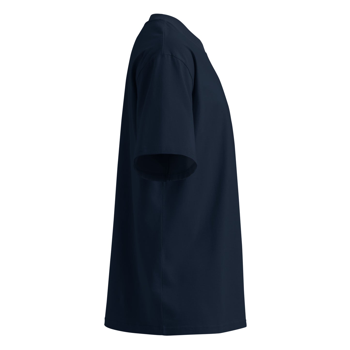 Navy-Outcast College Tee from B.Different Clothing, right view, graffiti-inspired streetwear, oversized heavyweight t-shirt