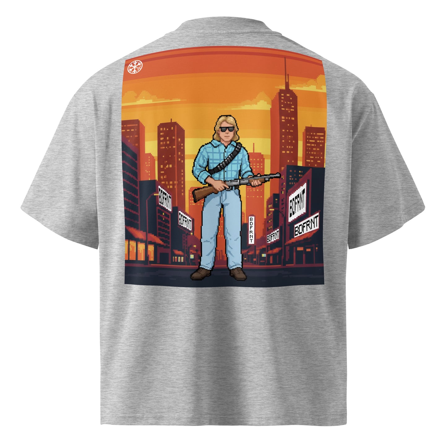 Gray-Pixel Disobey Tee from B.Different Clothing, back view, graffiti-inspired streetwear oversized heavyweight t-shirt