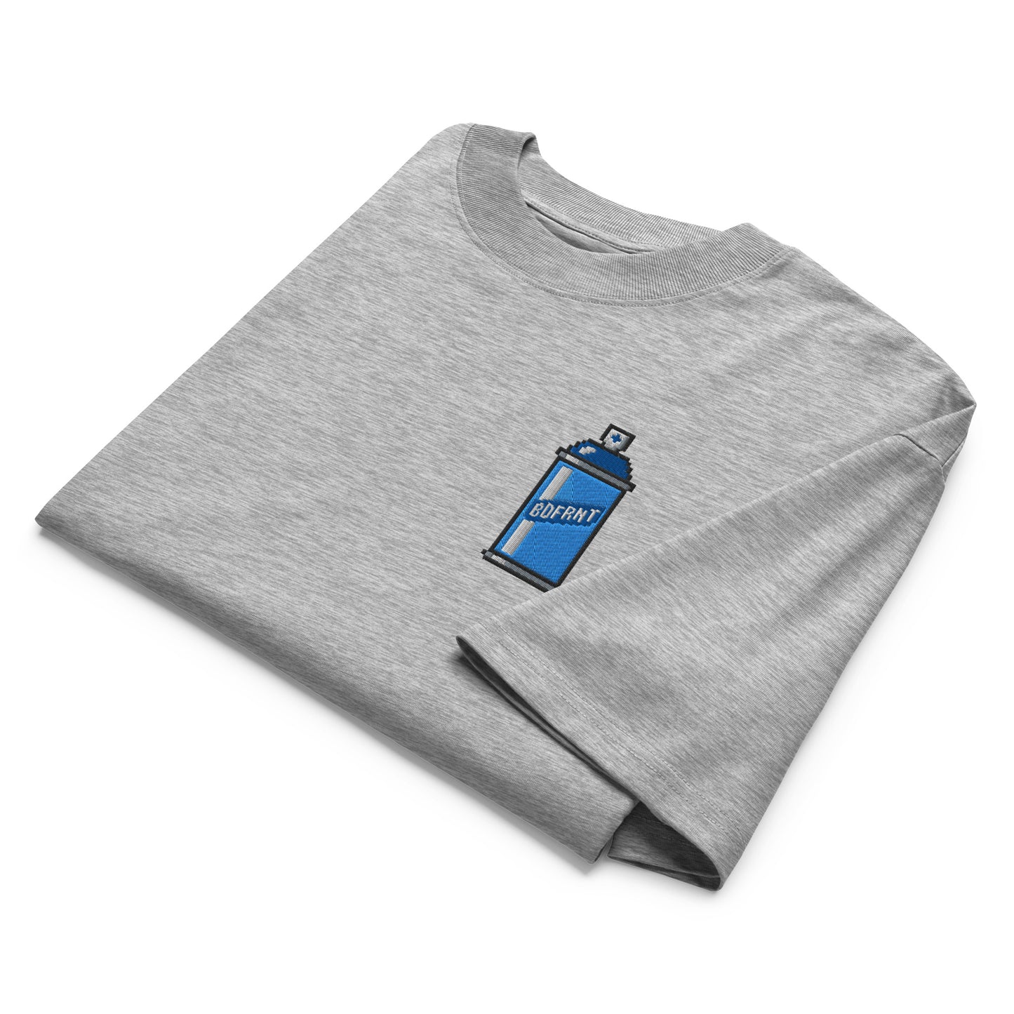 Gray-Pixel Spray Can Graffiti Tee from B.Different Clothing, folded, graffiti-inspired streetwear oversized heavyweight t-shirt