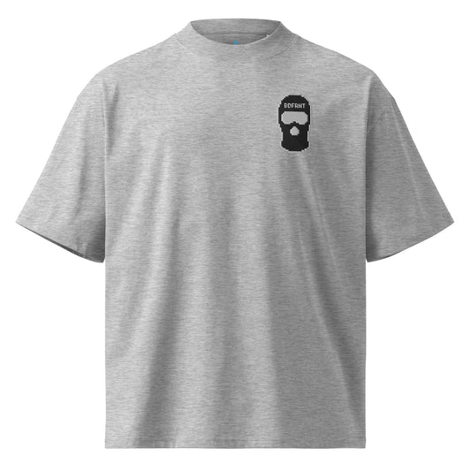 Gray-Pixel Balaclava Graffiti Tee from B.Different Clothing, front view, graffiti-inspired streetwear, oversized heavyweight t-shirt