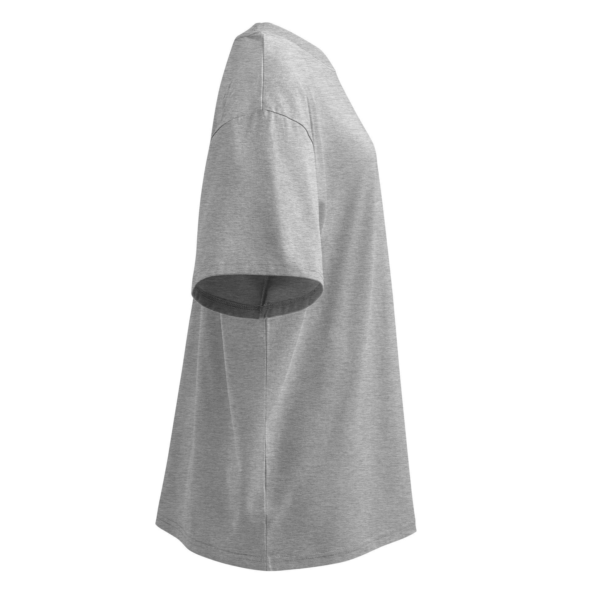 Gray-Outcast College Tee from B.Different Clothing, right view, graffiti-inspired streetwear, oversized heavyweight t-shirt