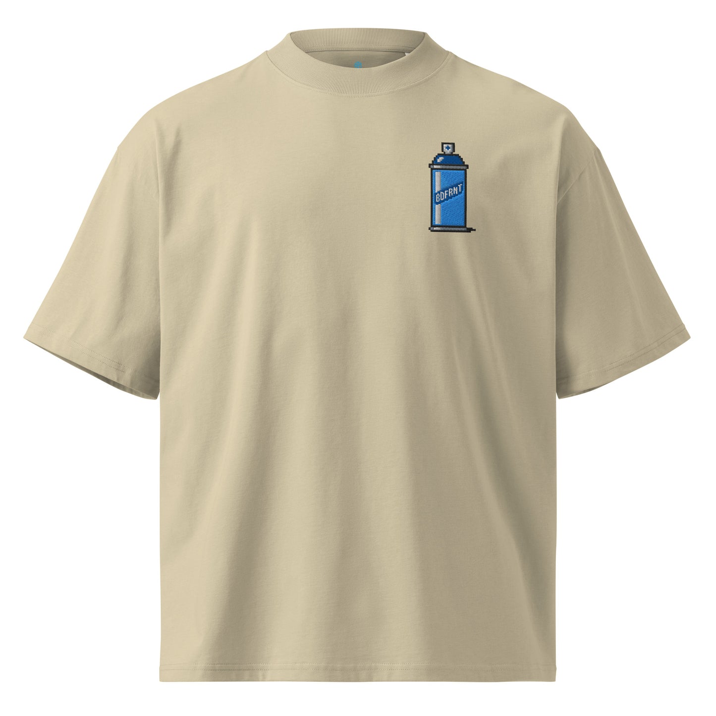 Beige-Pixel Spray Can Graffiti Tee from B.Different Clothing, front view, graffiti-inspired streetwear oversized heavyweight t-shirt