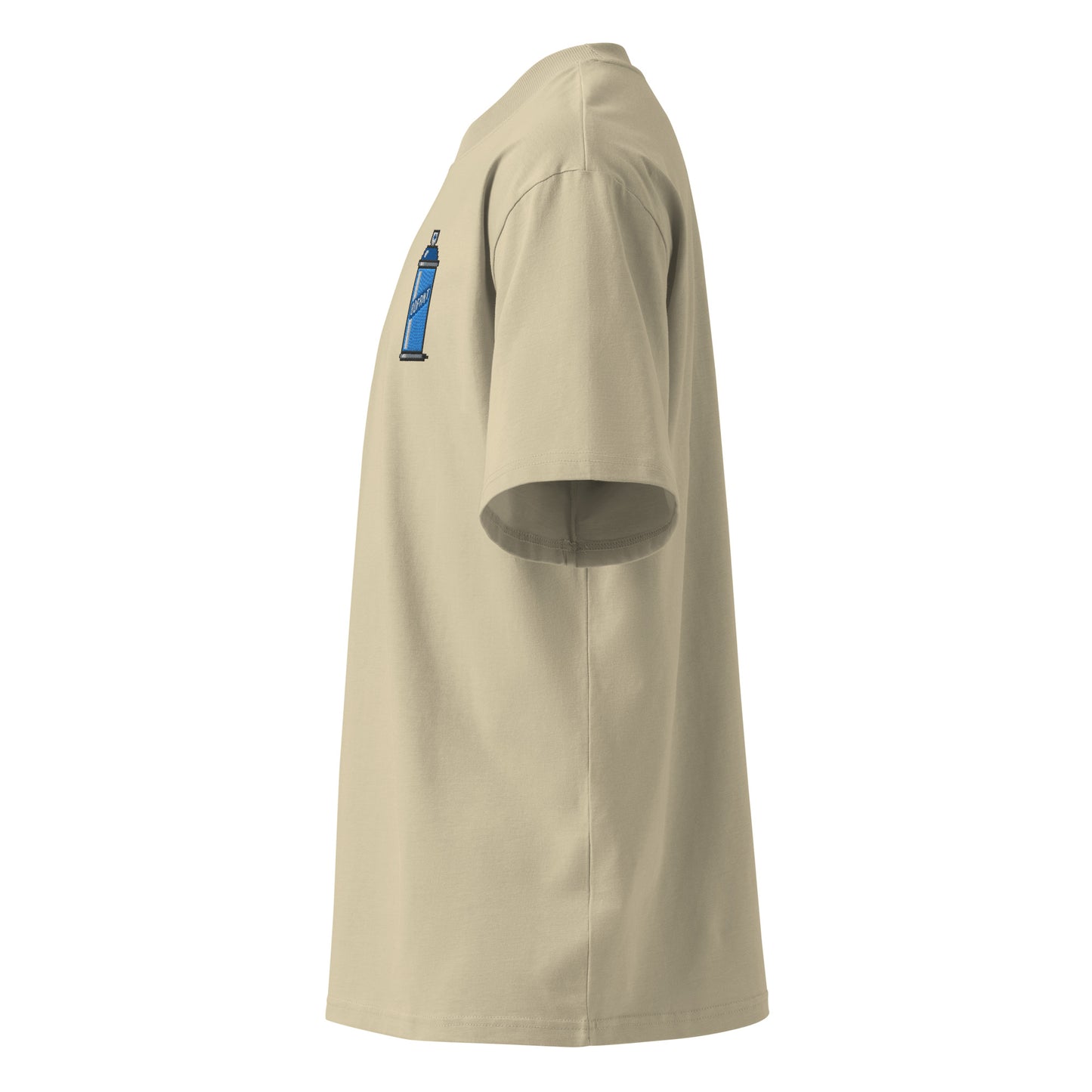 Beige-Pixel Spray Can Graffiti Tee from B.Different Clothing, left view, graffiti-inspired streetwear oversized heavyweight t-shirt