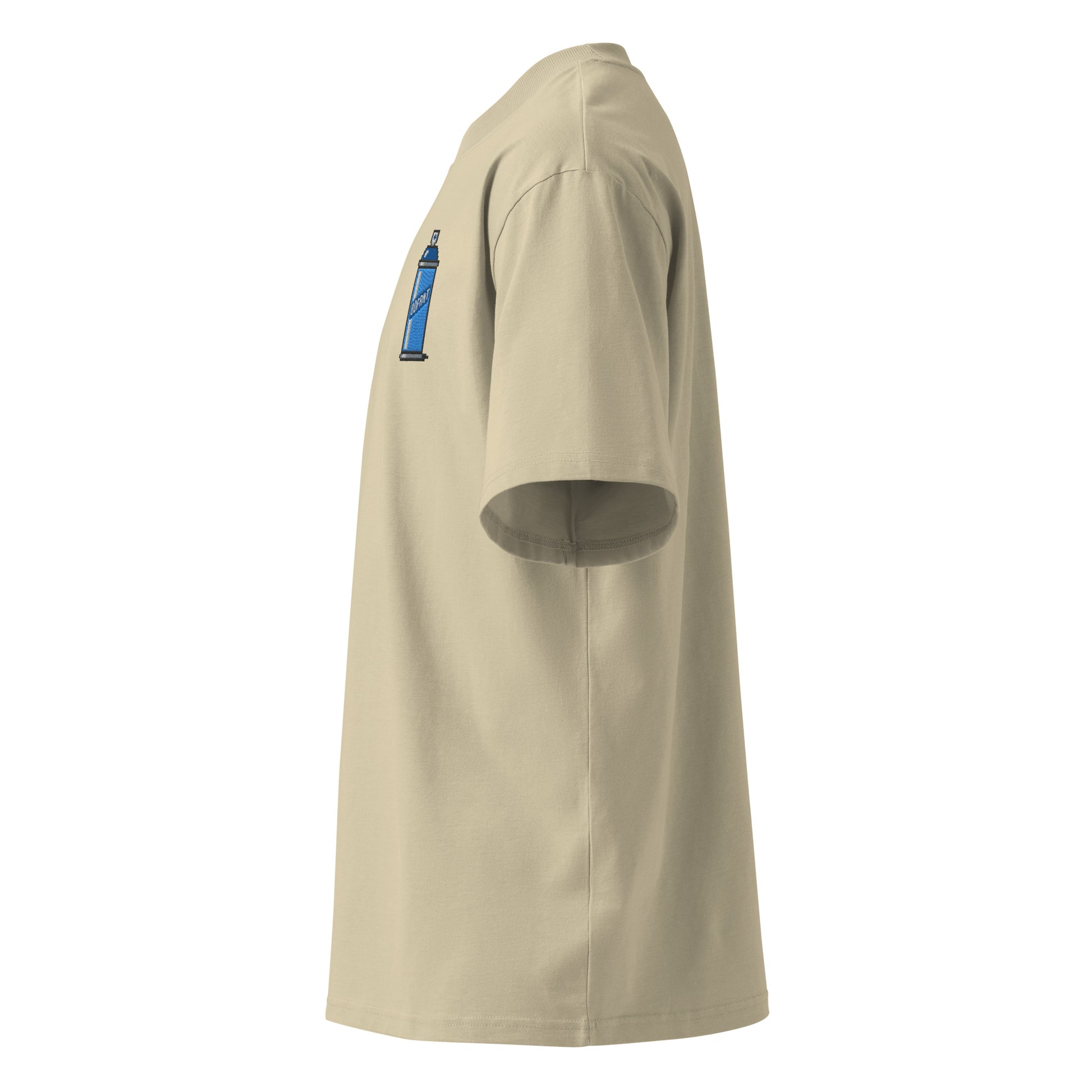Beige-Pixel Spray Can Graffiti Tee from B.Different Clothing, left view, graffiti-inspired streetwear oversized heavyweight t-shirt