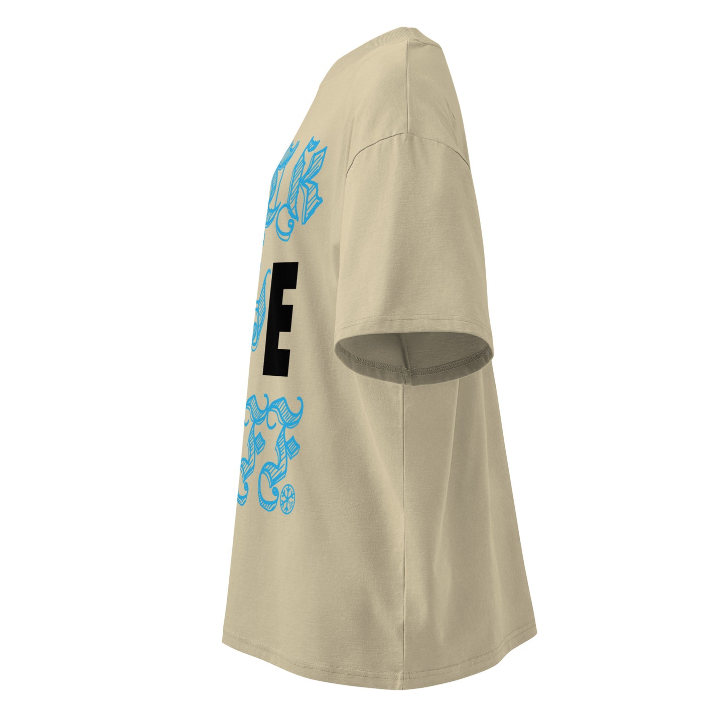 Beige-Fuck The Buff Graffiti Tee from B.Different Clothing, left view, graffiti-inspired streetwear, oversized heavyweight t-shirt