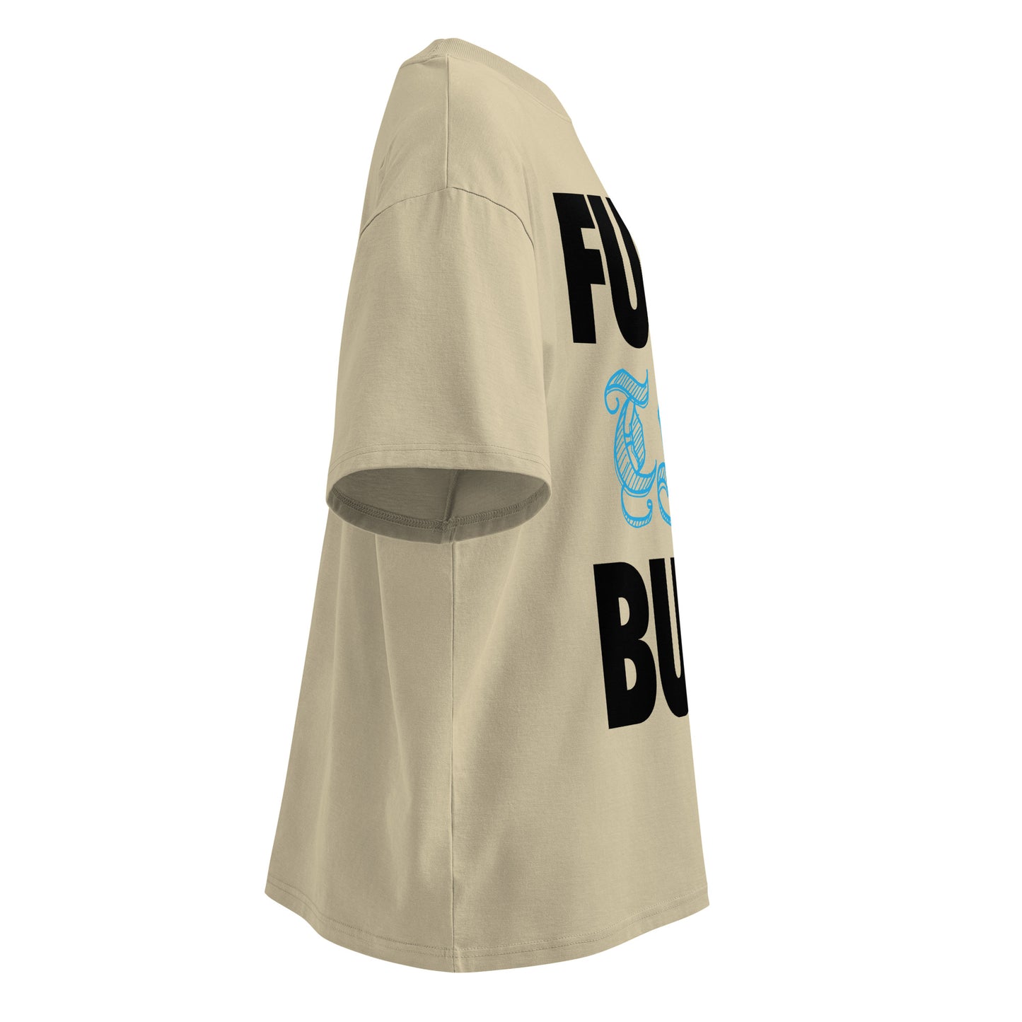 Beige-Fuck The Buff Graffiti Tee from B.Different Clothing, right view, graffiti-inspired streetwear, oversized heavyweight t-shirt