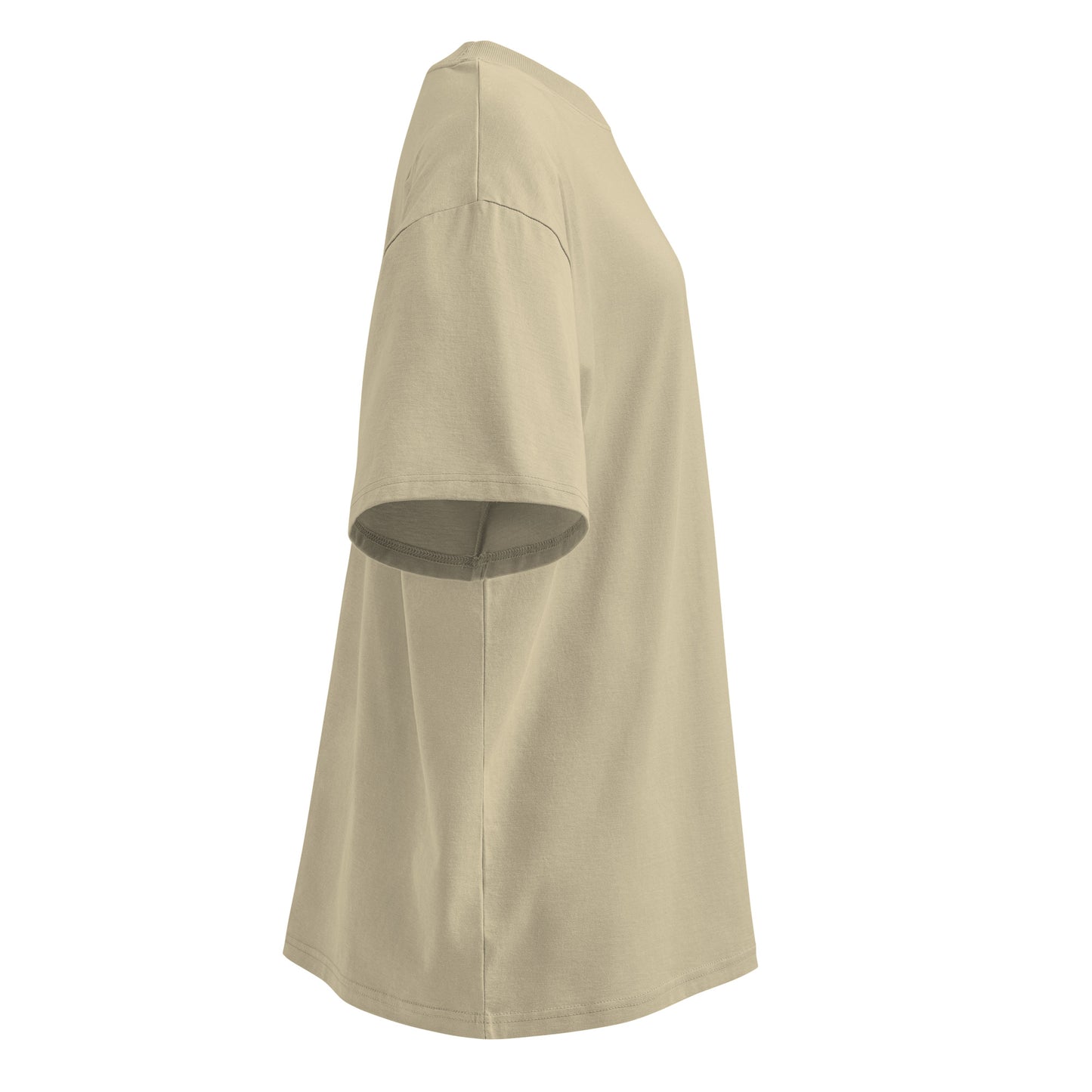 Beige-Outcast College Tee from B.Different Clothing, right view, graffiti-inspired streetwear, oversized heavyweight t-shirt