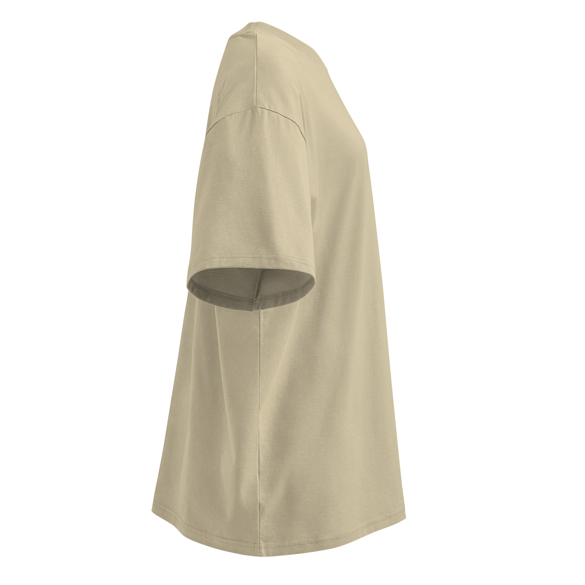 Beige-Outcast College Tee from B.Different Clothing, right view, graffiti-inspired streetwear, oversized heavyweight t-shirt