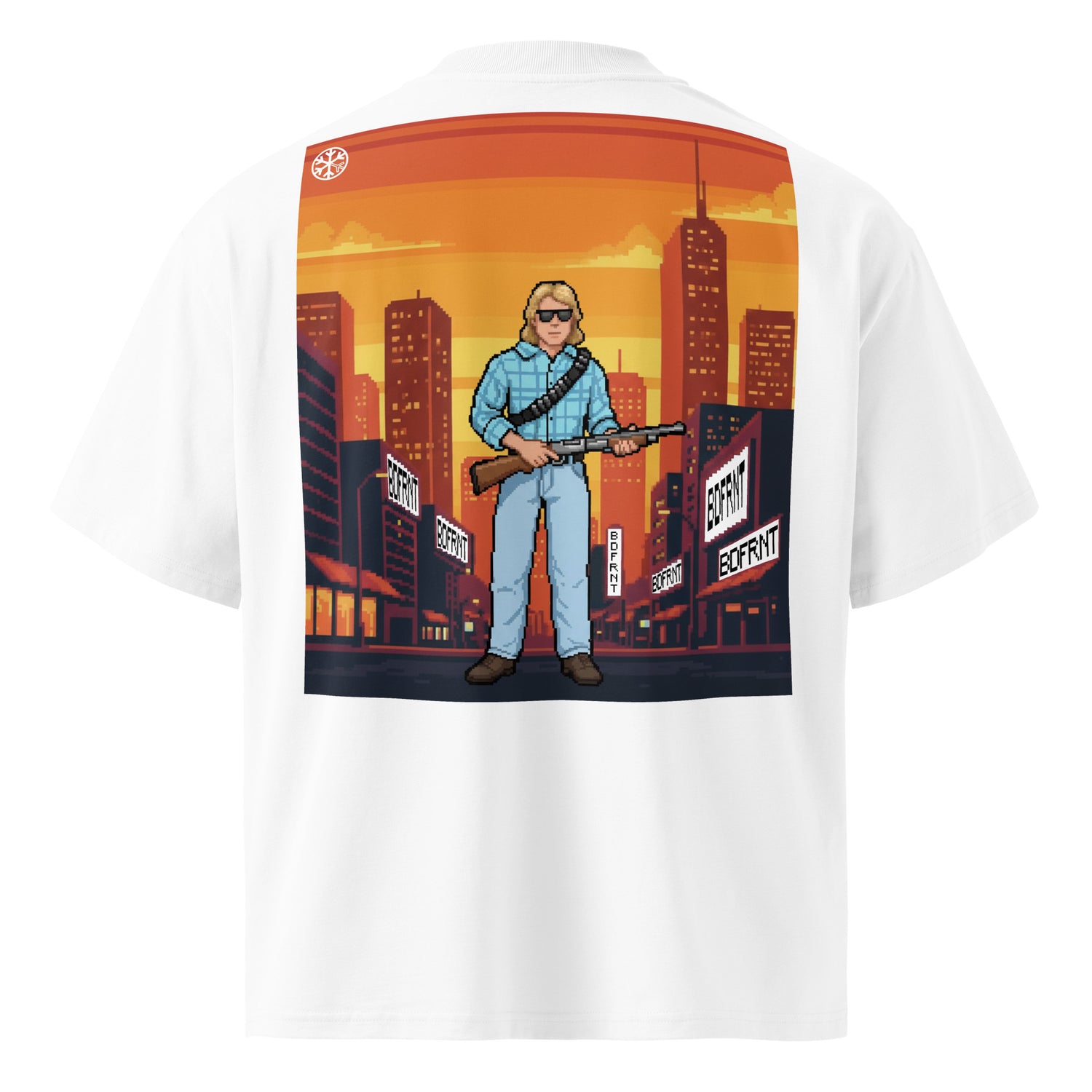 White-Pixel Disobey Tee from B.Different Clothing, back view, graffiti-inspired streetwear oversized heavyweight t-shirt