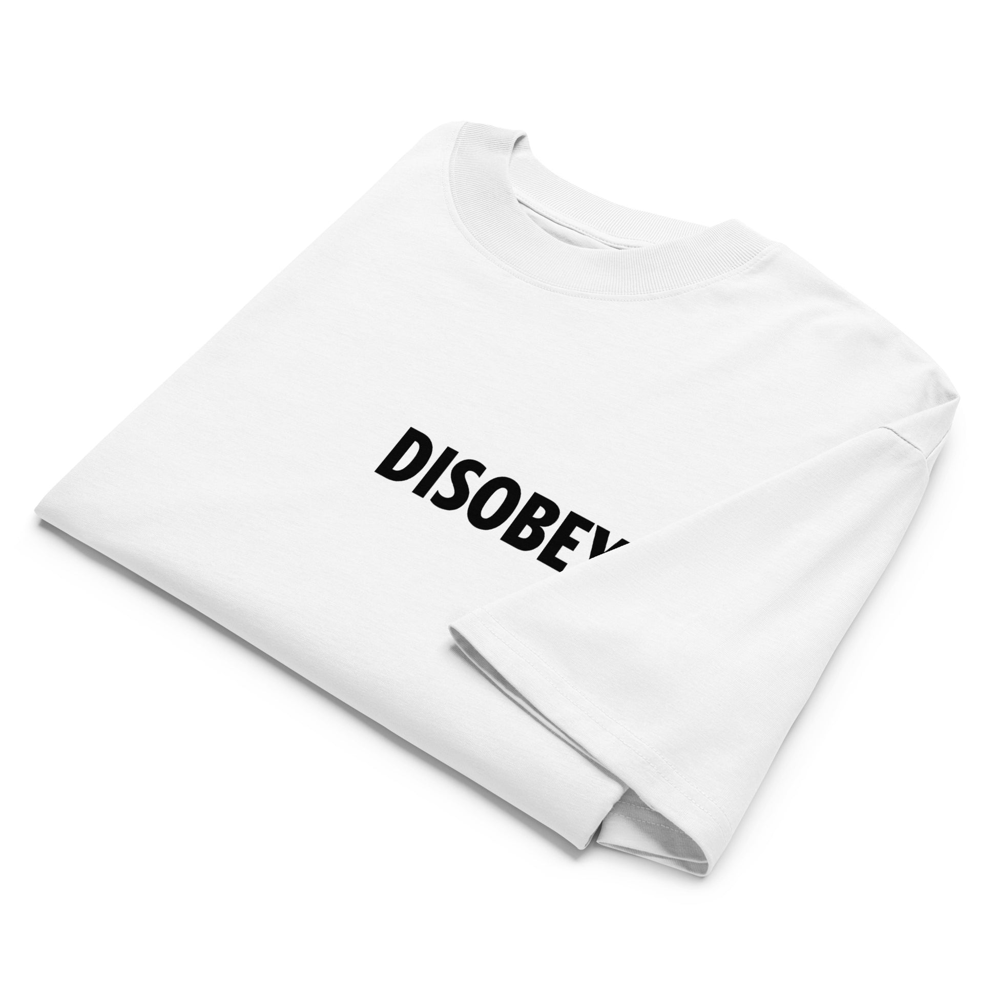 White-Pixel Disobey Tee from B.Different Clothing, folded, graffiti-inspired streetwear oversized heavyweight t-shirt