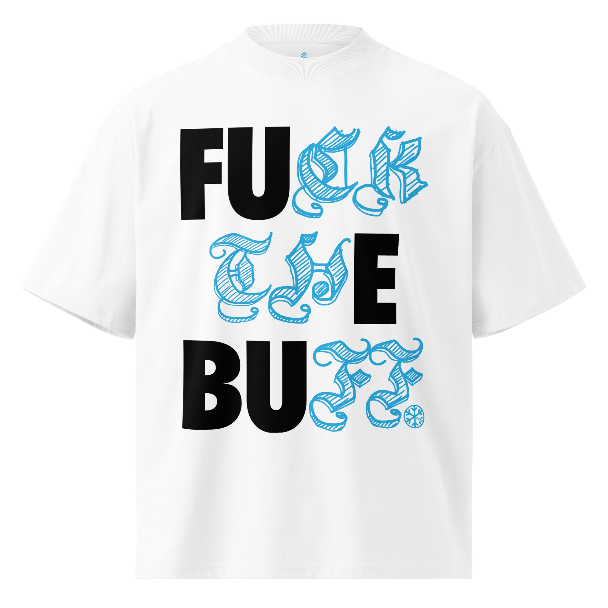 White-Fuck The Buff Graffiti Tee from B.Different Clothing, front view, graffiti-inspired streetwear, oversized heavyweight t-shirt