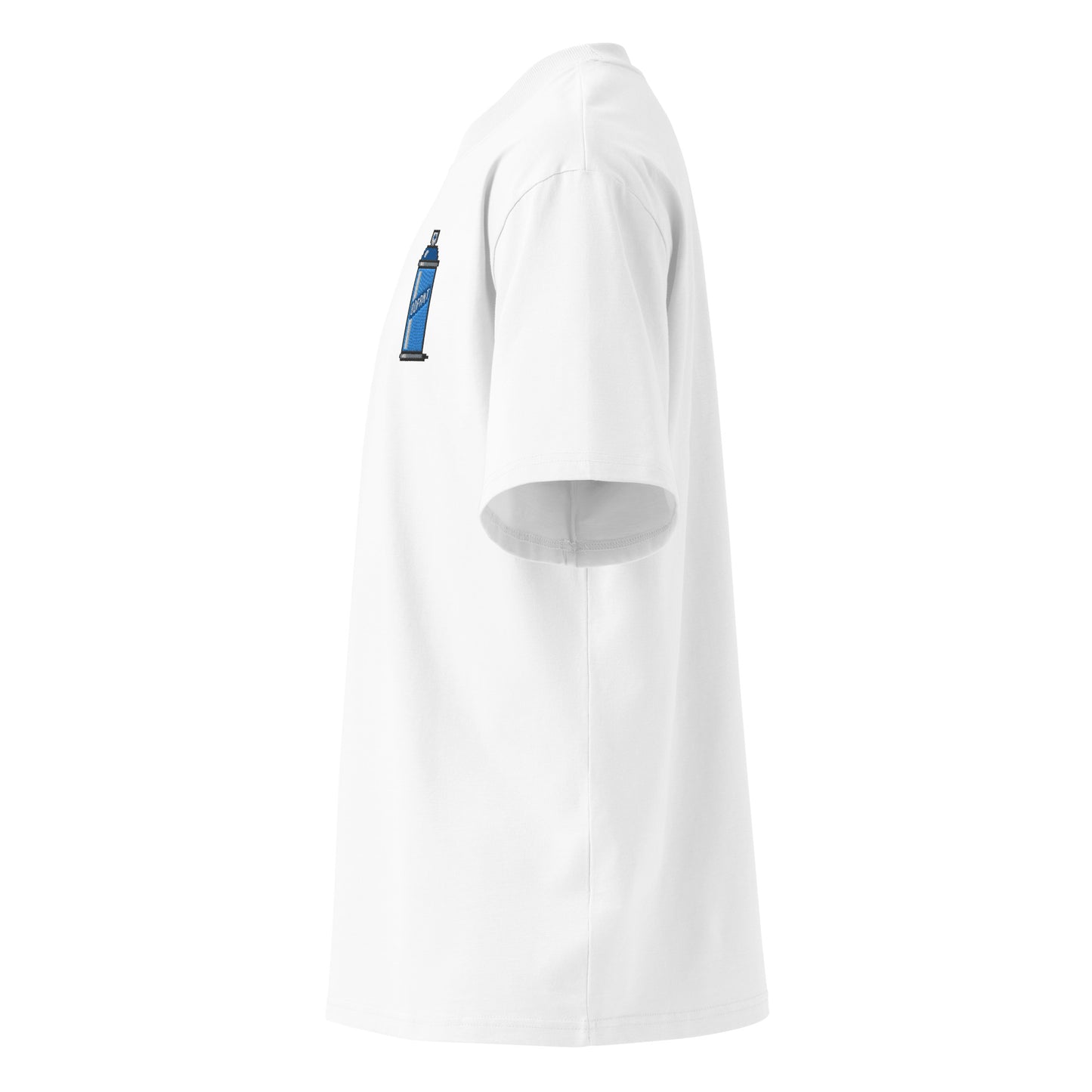 White-Pixel Spray Can Graffiti Tee from B.Different Clothing, left view, graffiti-inspired streetwear oversized heavyweight t-shirt