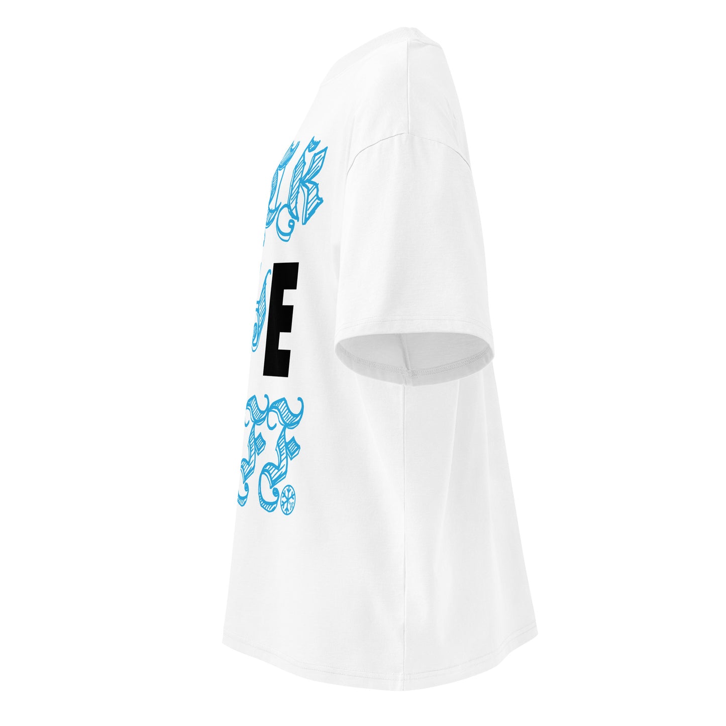 White-Fuck The Buff Graffiti Tee from B.Different Clothing, left view, graffiti-inspired streetwear, oversized heavyweight t-shirt