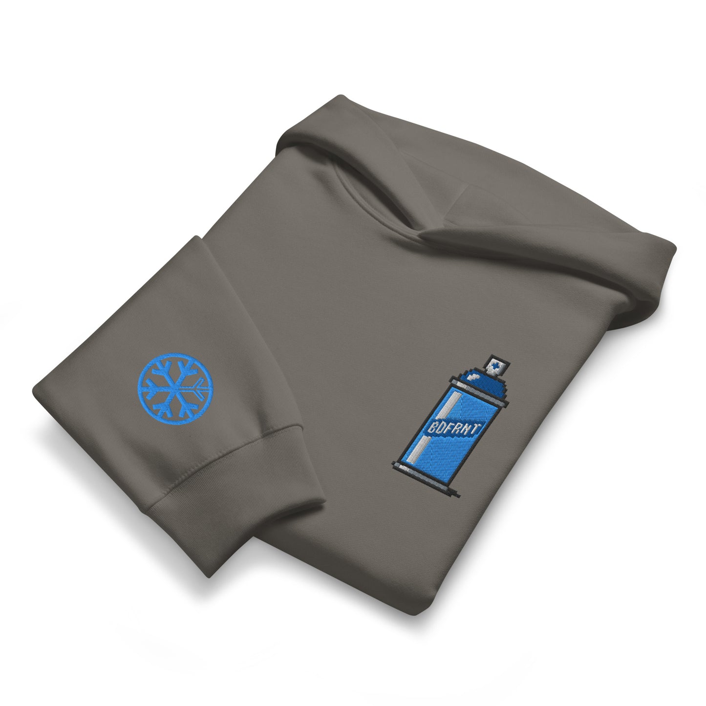 Gray-Pixel Spray Can Graffiti Hoodie from B.Different Clothing, folded, graffiti-inspired streetwear oversized heavyweight