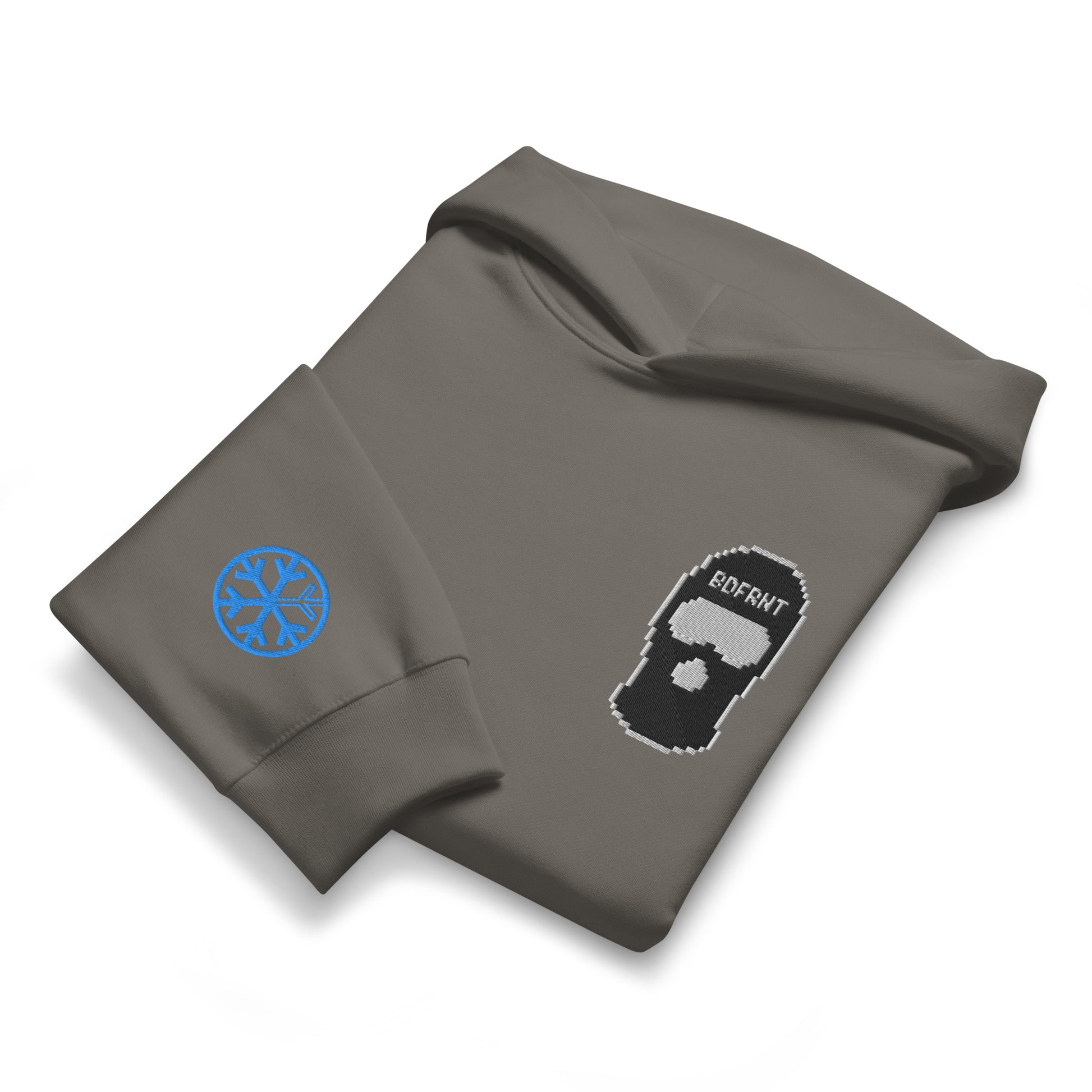 Gray-Pixel Balaclava Graffiti Hoodie from B.Different Clothing, folded, graffiti-inspired streetwear, oversized heavyweight