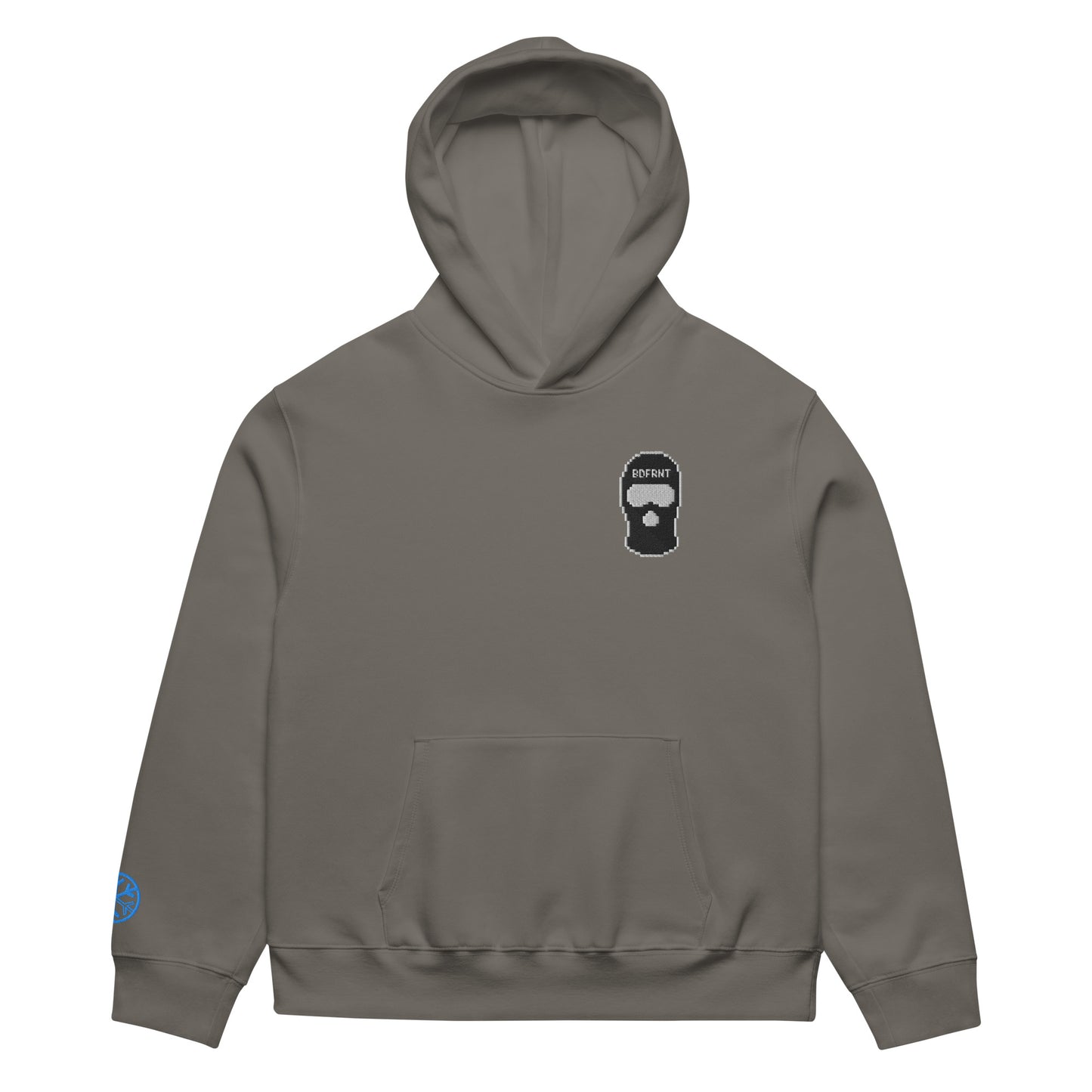 Gray-Pixel Balaclava Graffiti Hoodie from B.Different Clothing, front view, graffiti-inspired streetwear, oversized heavyweight