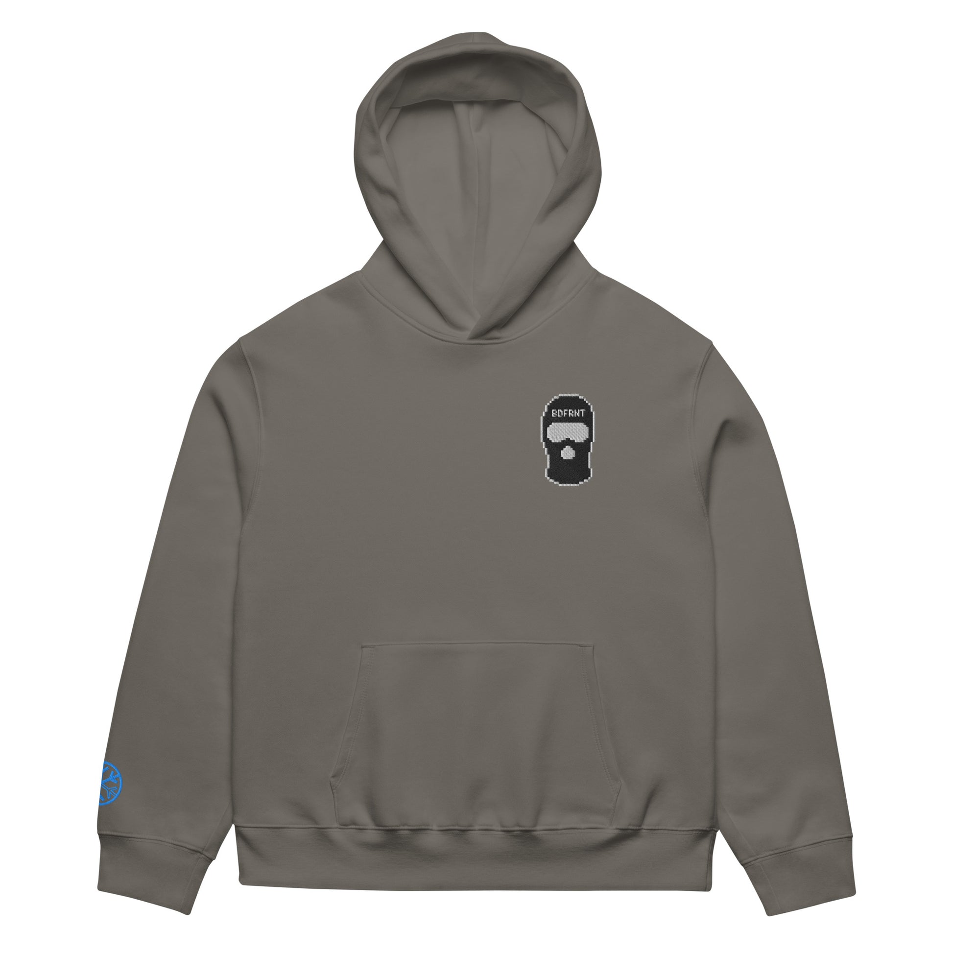 Gray-Pixel Balaclava Graffiti Hoodie from B.Different Clothing, front view, graffiti-inspired streetwear, oversized heavyweight