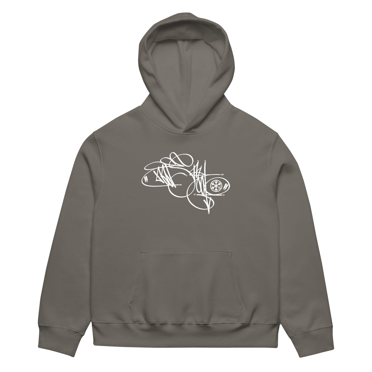 Gray-Misfit Tag Hoodie by Graffiti Dad from B.Different Clothing, front view, graffiti-inspired streetwear, oversized heavyweight