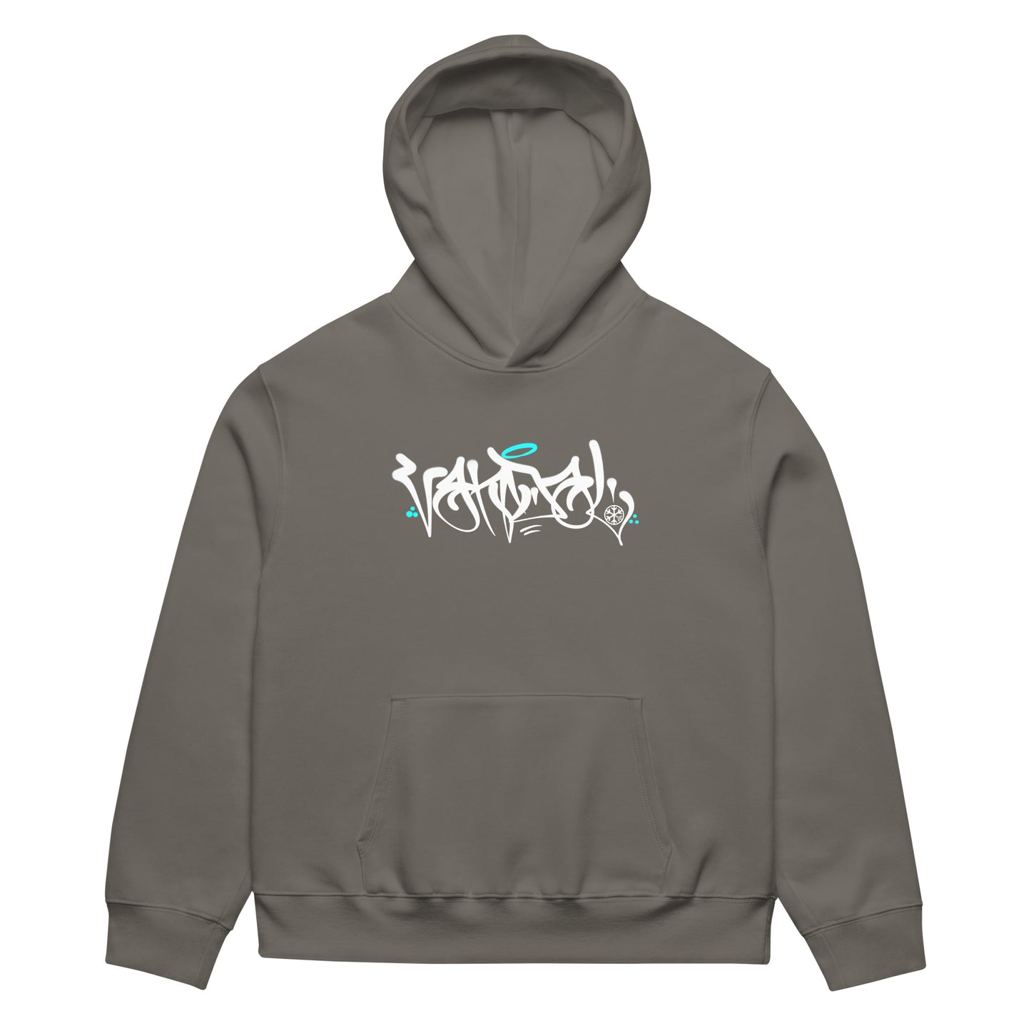 Darkgray-Vandal Graffiti Tag Hoodie by Caos One from B.Different Clothing, front view, graffiti-inspired streetwear, oversized heavyweight