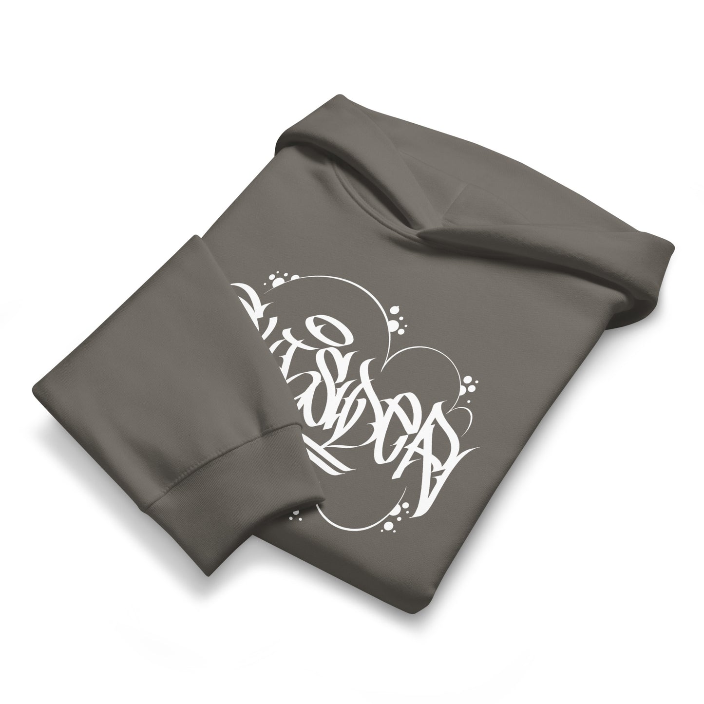 Gray-Outcast Graffiti Tag Hoodie by Caos One from B.Different Clothing, folded, graffiti-inspired streetwear, oversized heavyweight