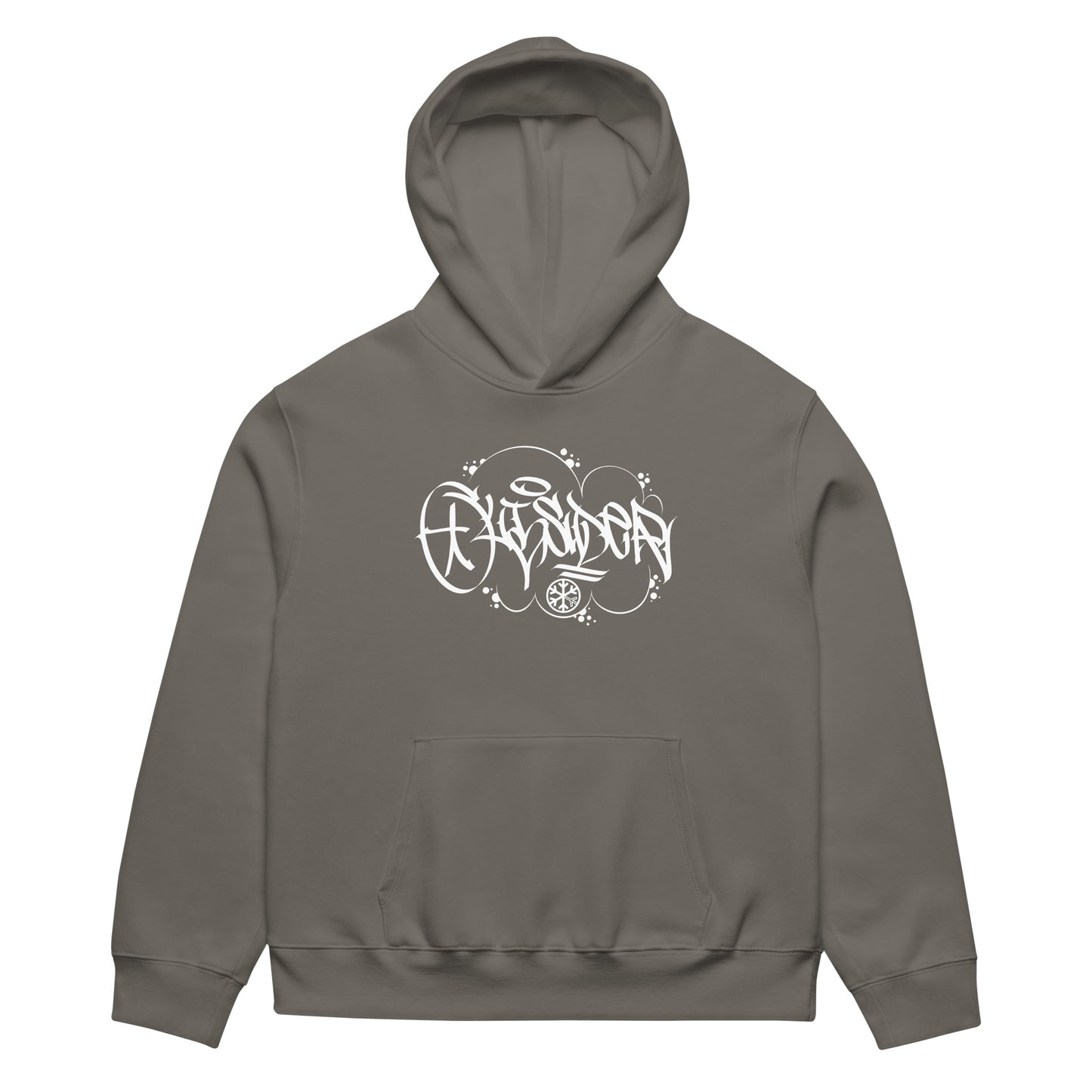 Gray-Outcast Graffiti Tag Hoodie by Caos One from B.Different Clothing, front view, graffiti-inspired streetwear, oversized heavyweight
