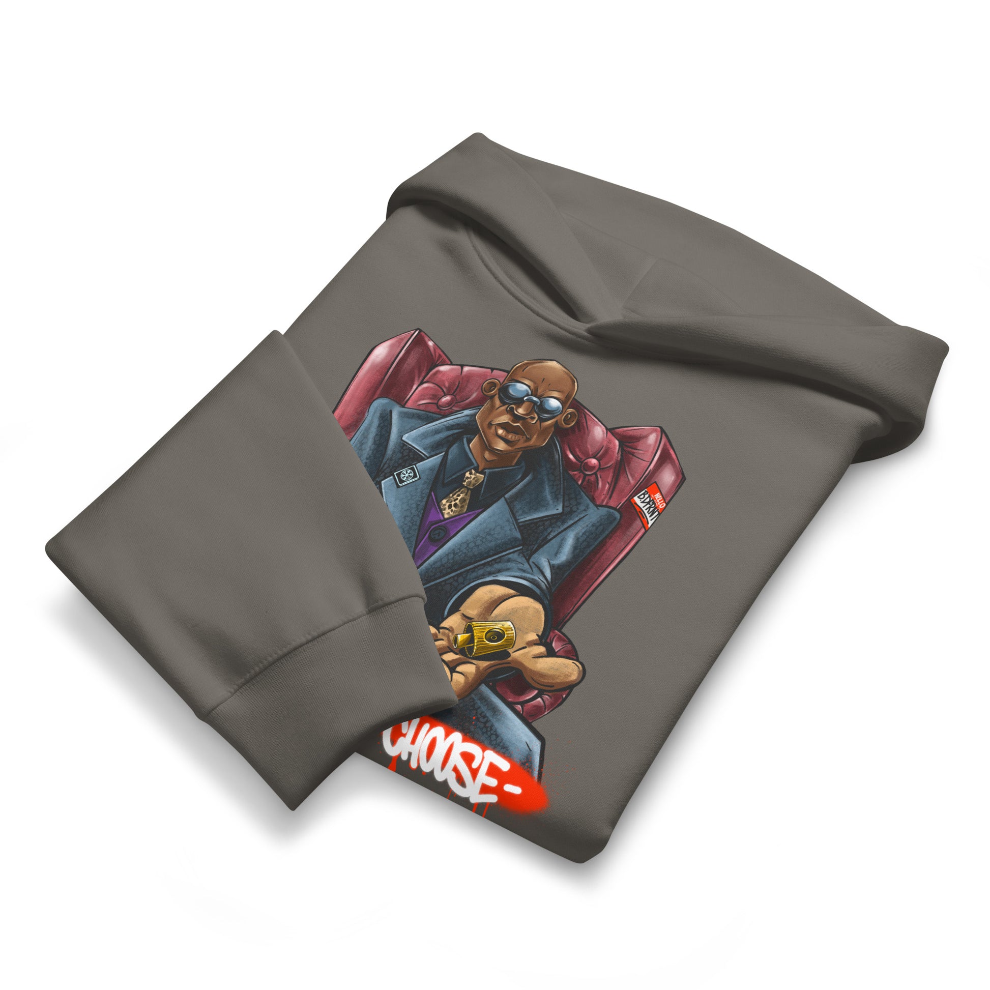 Gray-Make Your Choice Graffiti Hoodie by Trk One from B.Different Clothing, folded, graffiti-inspired streetwear, oversized heavyweight