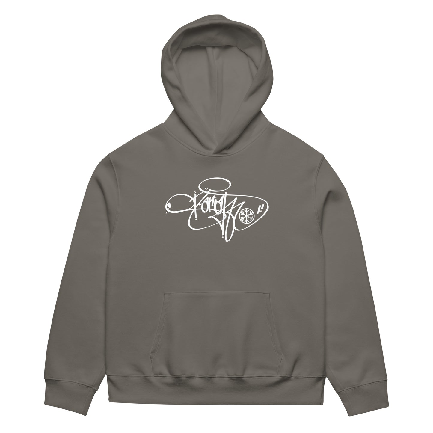 Gray-Pariah Tag Hoodie by Graffiti Dad from B.Different Clothing, front view, graffiti-inspired streetwear, oversized heavyweight