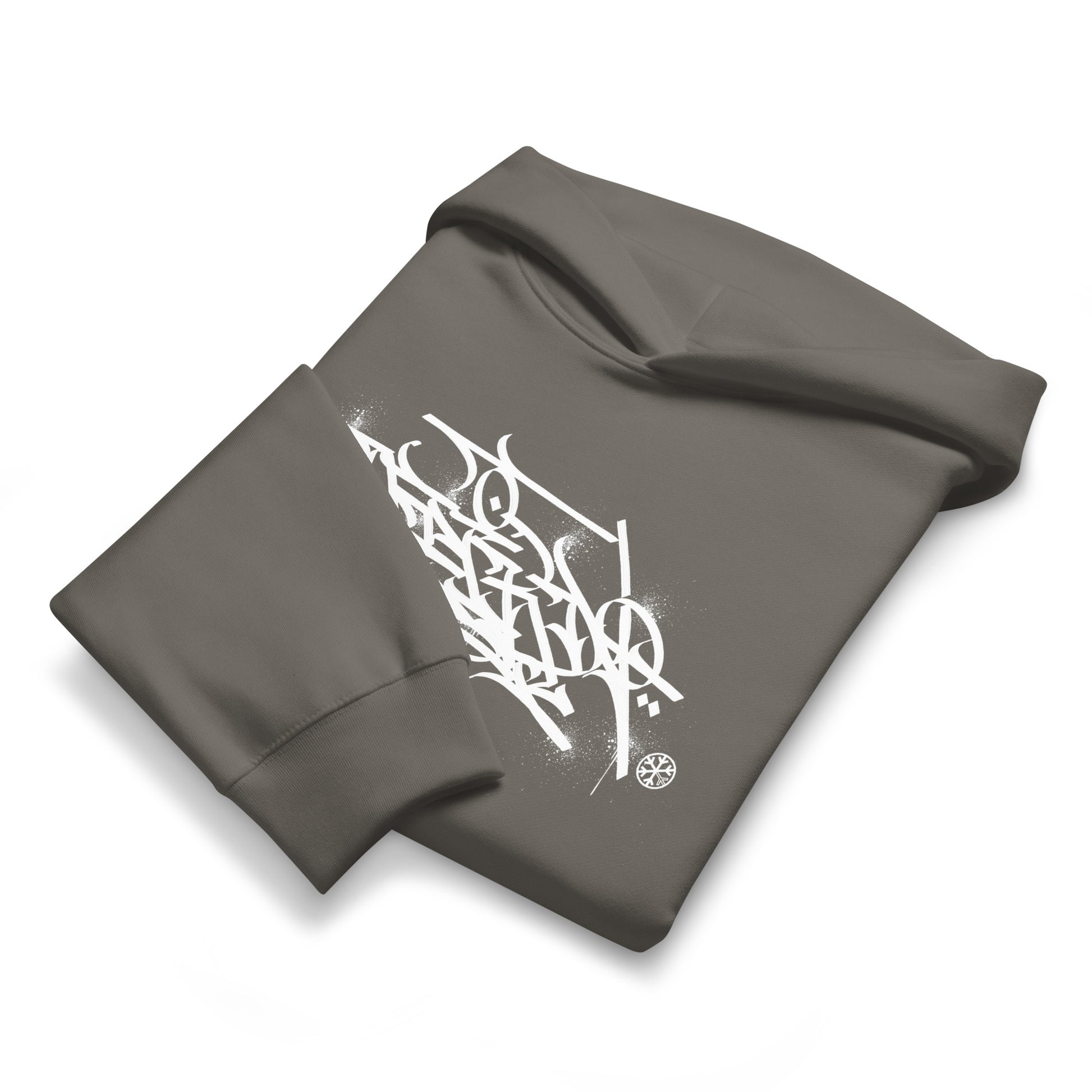 Gray-Weirdo Graffiti Tag Hoodie by Shew from B.Different Clothing, folded, graffiti-inspired streetwear, oversized heavyweight