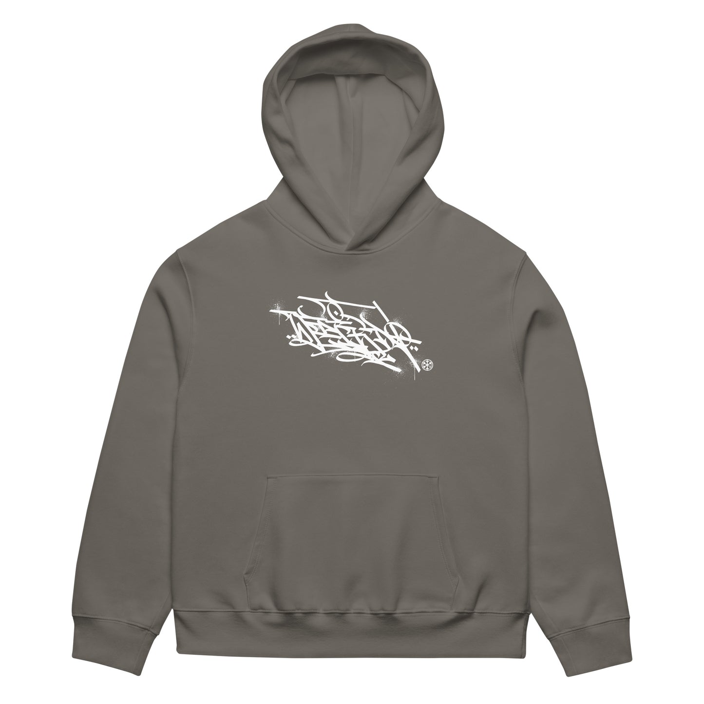 Gray-Weirdo Graffiti Tag Hoodie by Shew from B.Different Clothing, front view, graffiti-inspired streetwear, oversized heavyweight