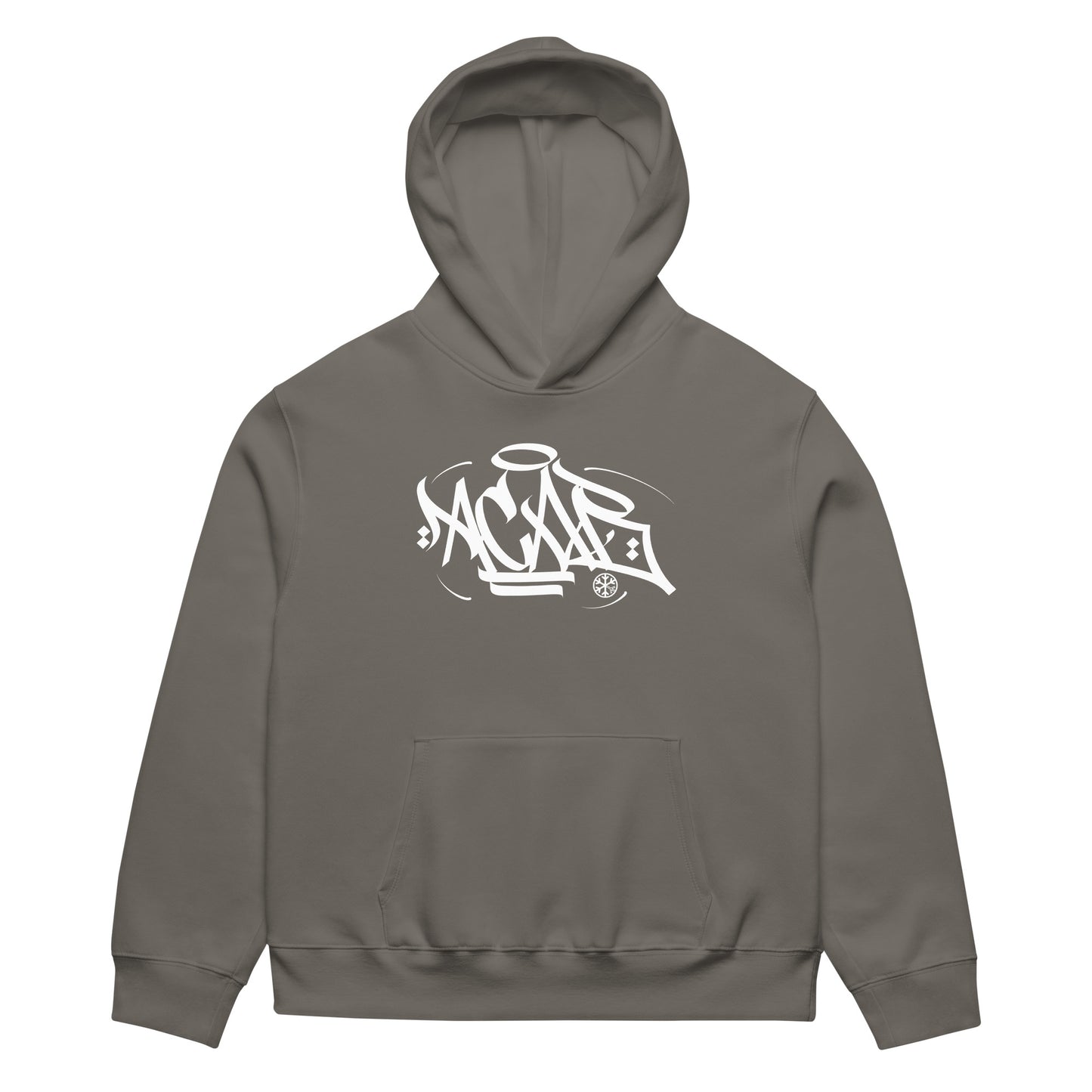 Gray-Acab Graffiti Tag Hoodie by Caos One from B.Different Clothing, front view, graffiti-inspired streetwear, oversized heavyweight