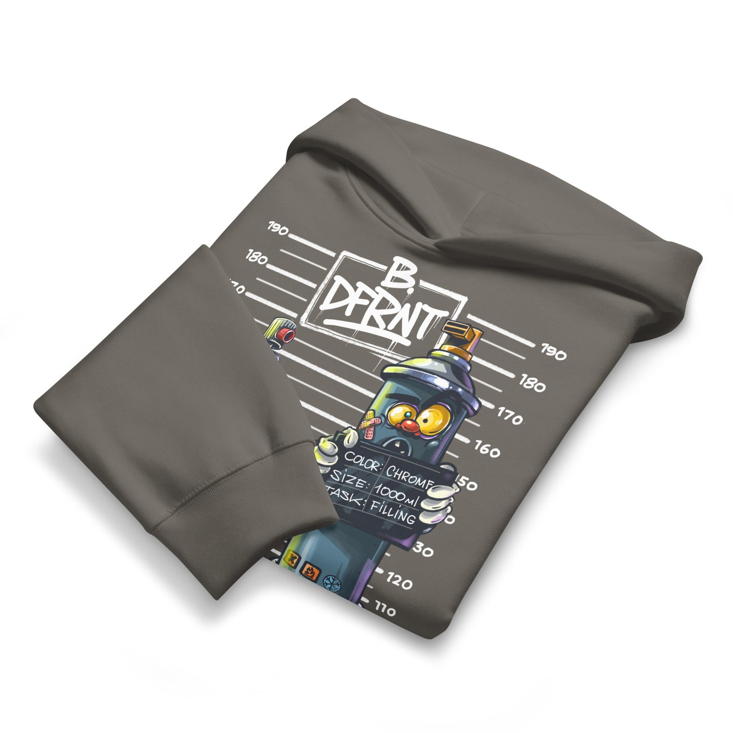 Gray-Mug Short Graffiti Hoodie by Trk One from B.Different Clothing, folded, graffiti-inspired streetwear, oversized heavyweight