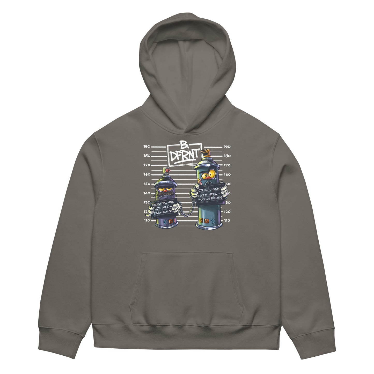 Gray-Mug Short Graffiti Hoodie by Trk One from B.Different Clothing, front view, graffiti-inspired streetwear, oversized heavyweight