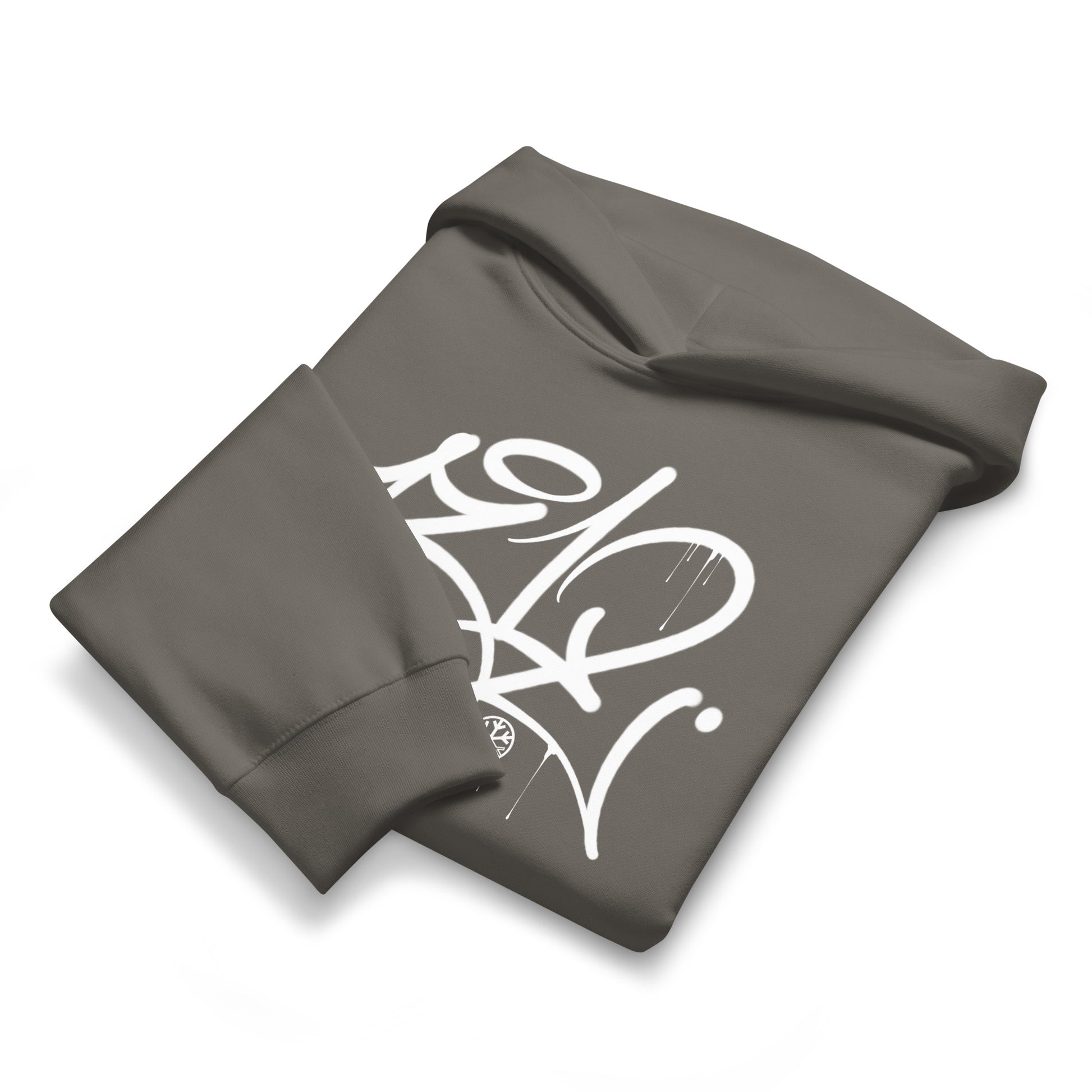 Dark Gray-1312 Graffiti Tag Hoodie by Caos One from B.Different Clothing, front view, graffiti-inspired streetwear, oversized heavyweight
